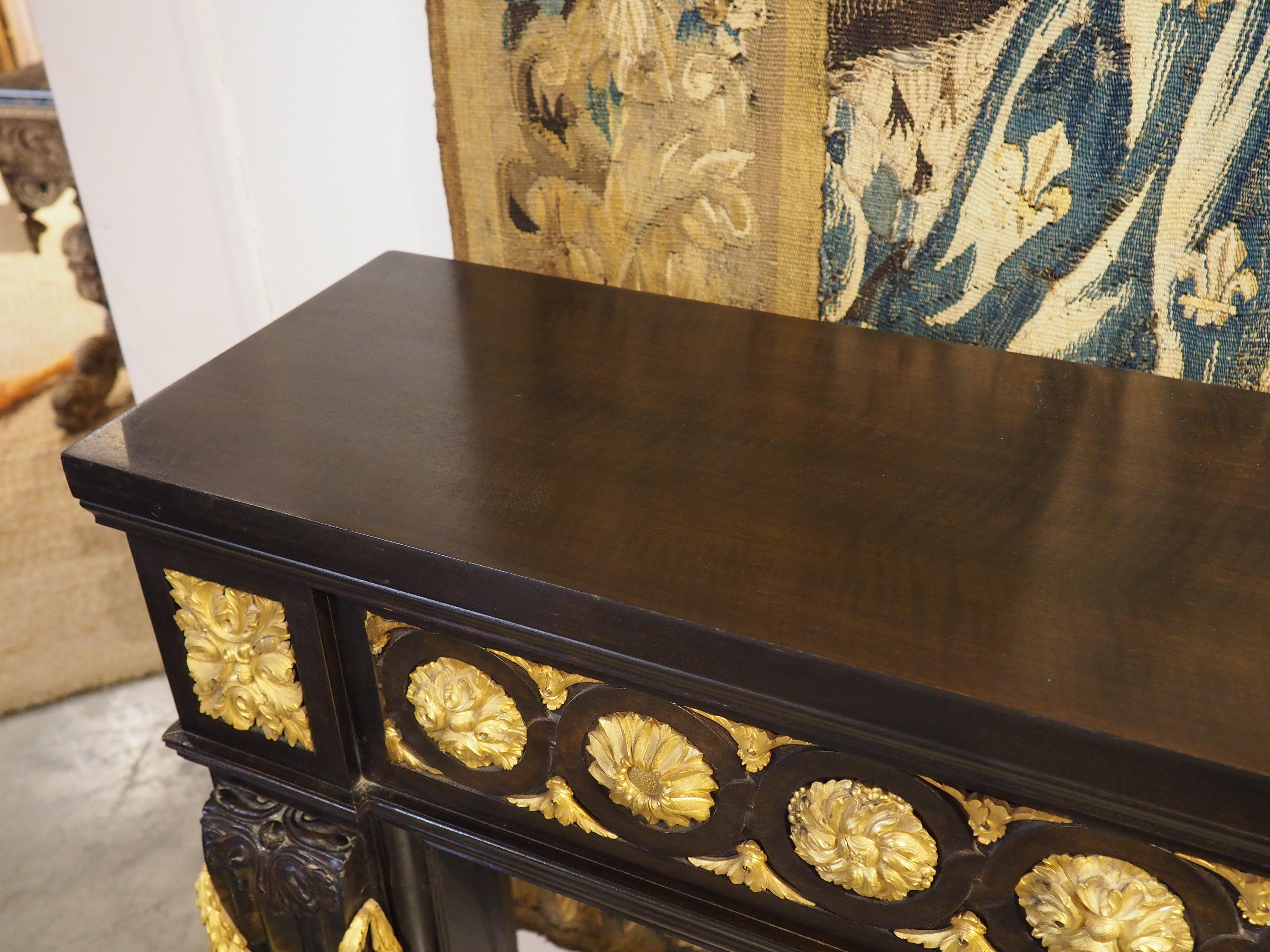 French Louis XVI Style Ebonized Wooden Mantel with Gilt Bronze Mounts, 20th C. For Sale 9