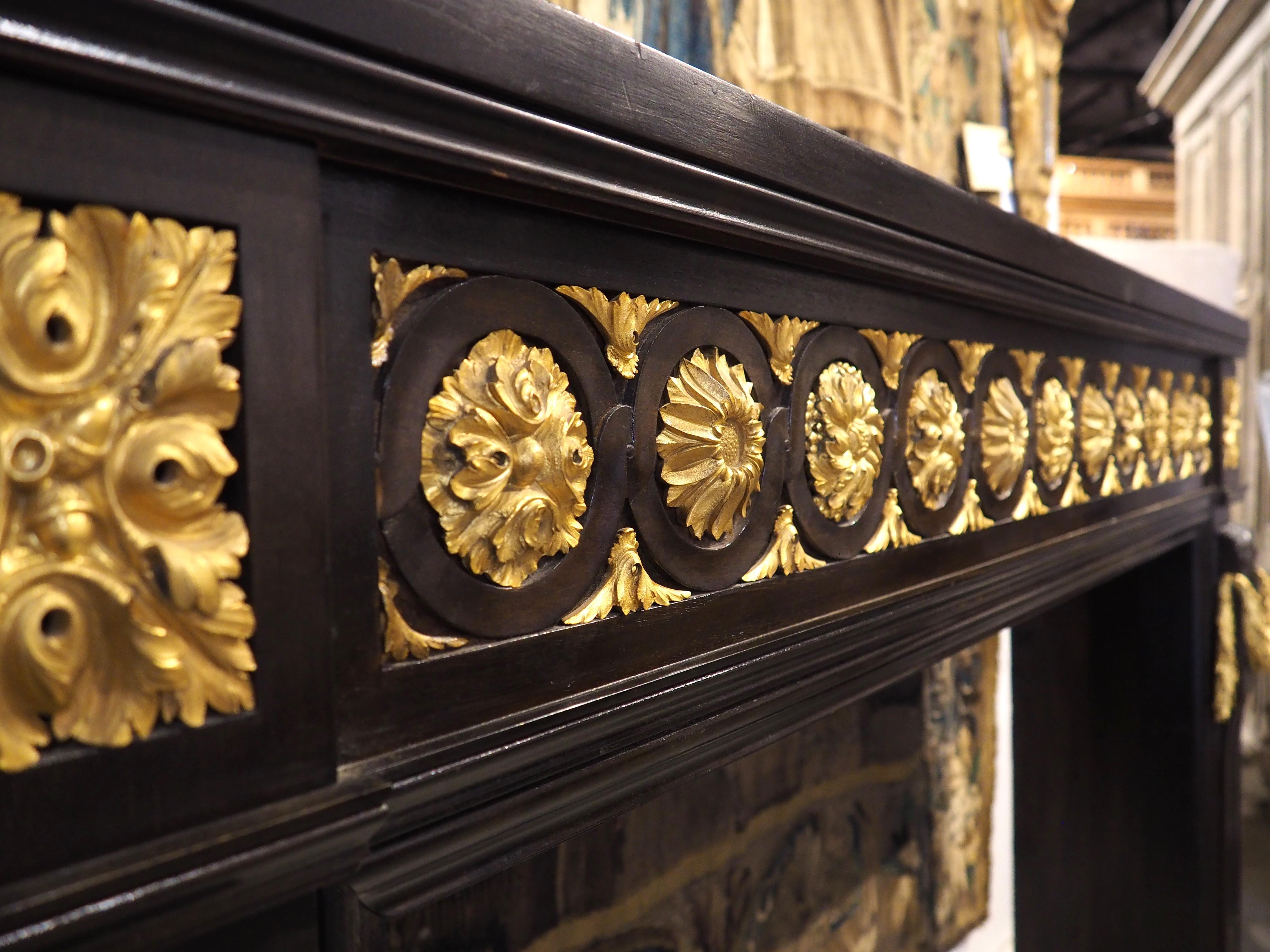 French Louis XVI Style Ebonized Wooden Mantel with Gilt Bronze Mounts, 20th C. For Sale 12