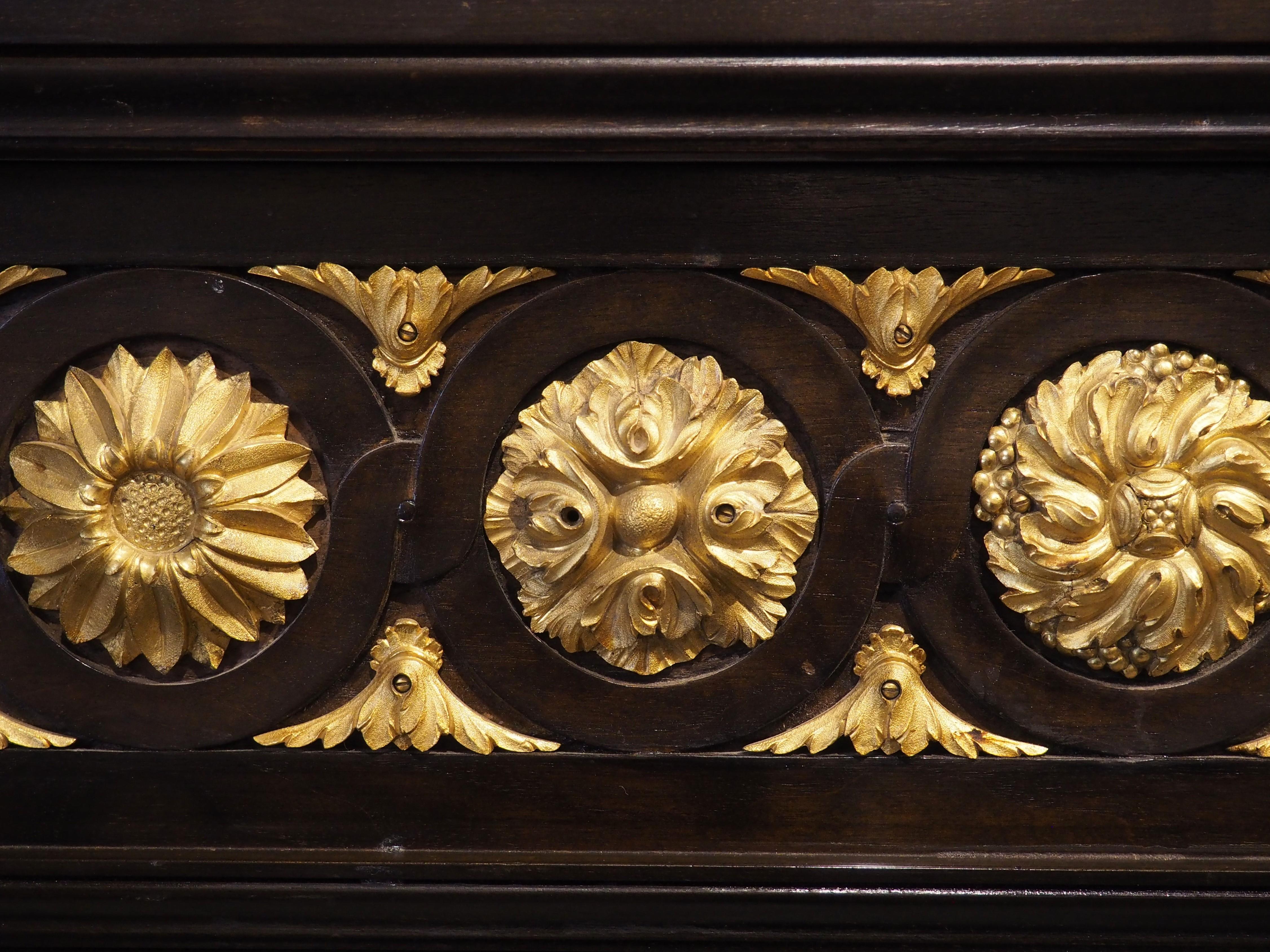 French Louis XVI Style Ebonized Wooden Mantel with Gilt Bronze Mounts, 20th C. For Sale 2