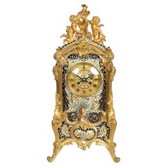 French Louis XVI style enamel mantel clock, C19th