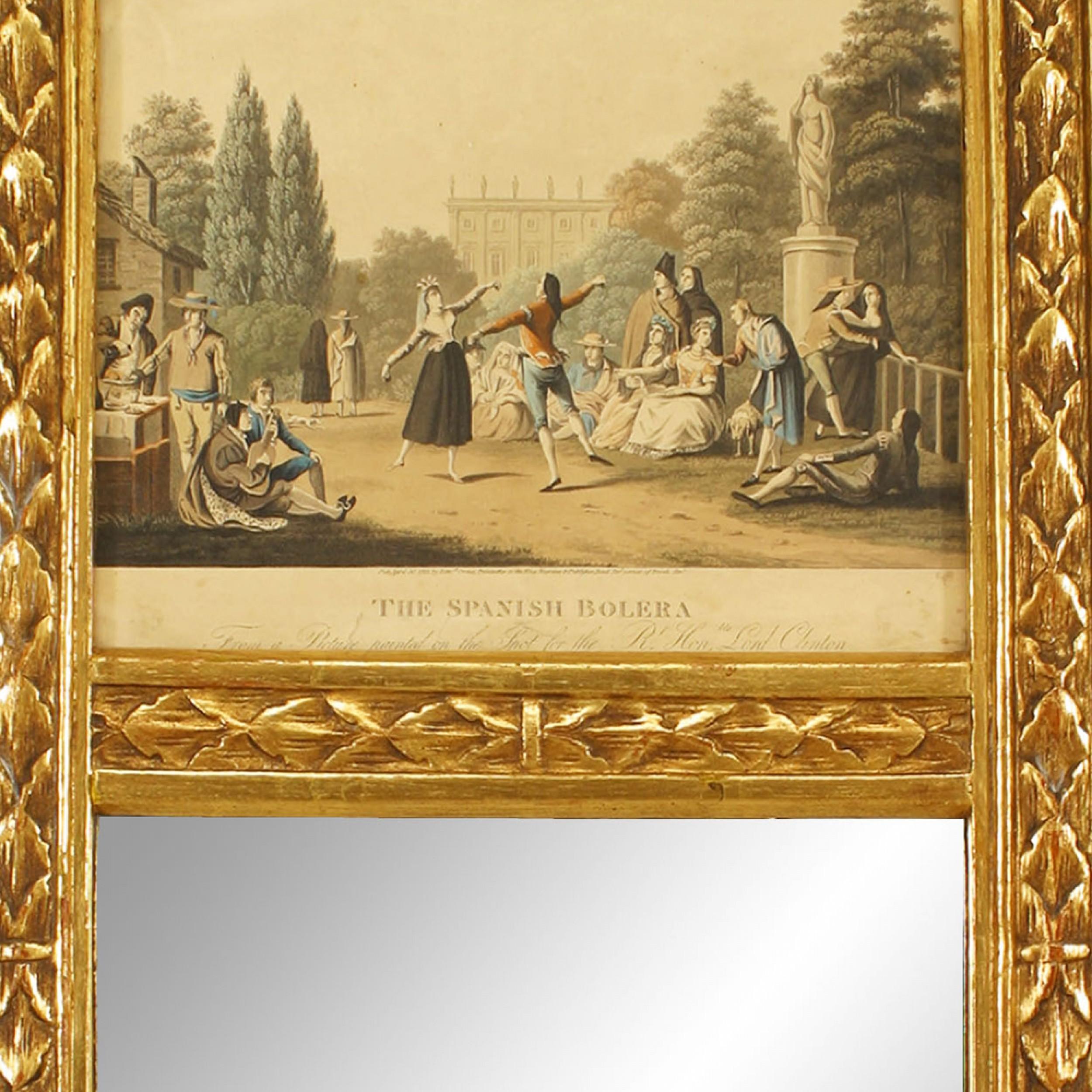 Miroir mural en bois doré à scène gravée de style Louis XVI Bon état - En vente à Queens, NY