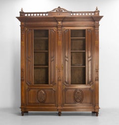 French Louis XVI Style Exotic Wood Wire-Mesh Book Case Armoire C. 1890