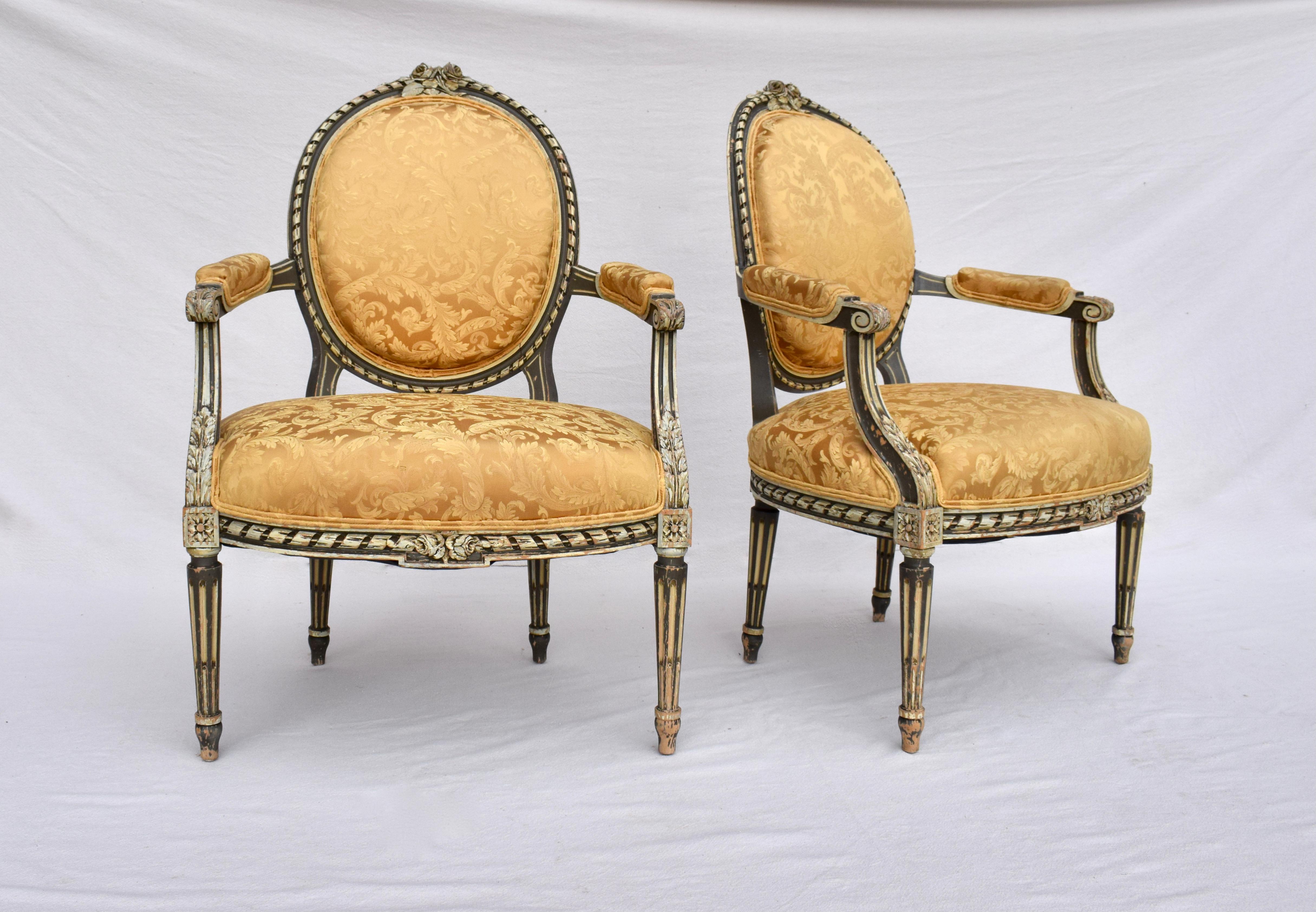 Louis XVI French Louis Xvi Style Fauteuils, Pair