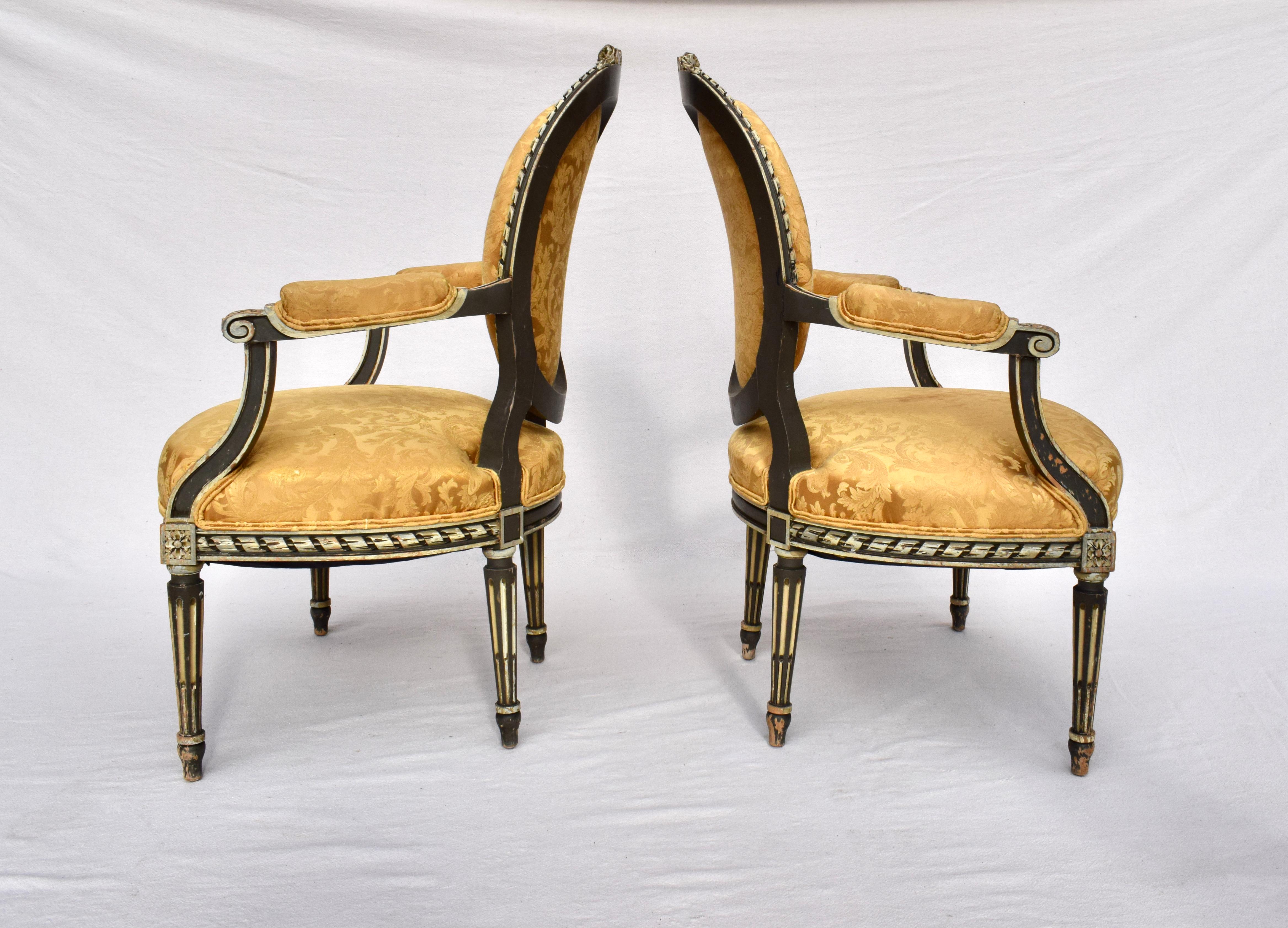 Carved French Louis Xvi Style Fauteuils, Pair