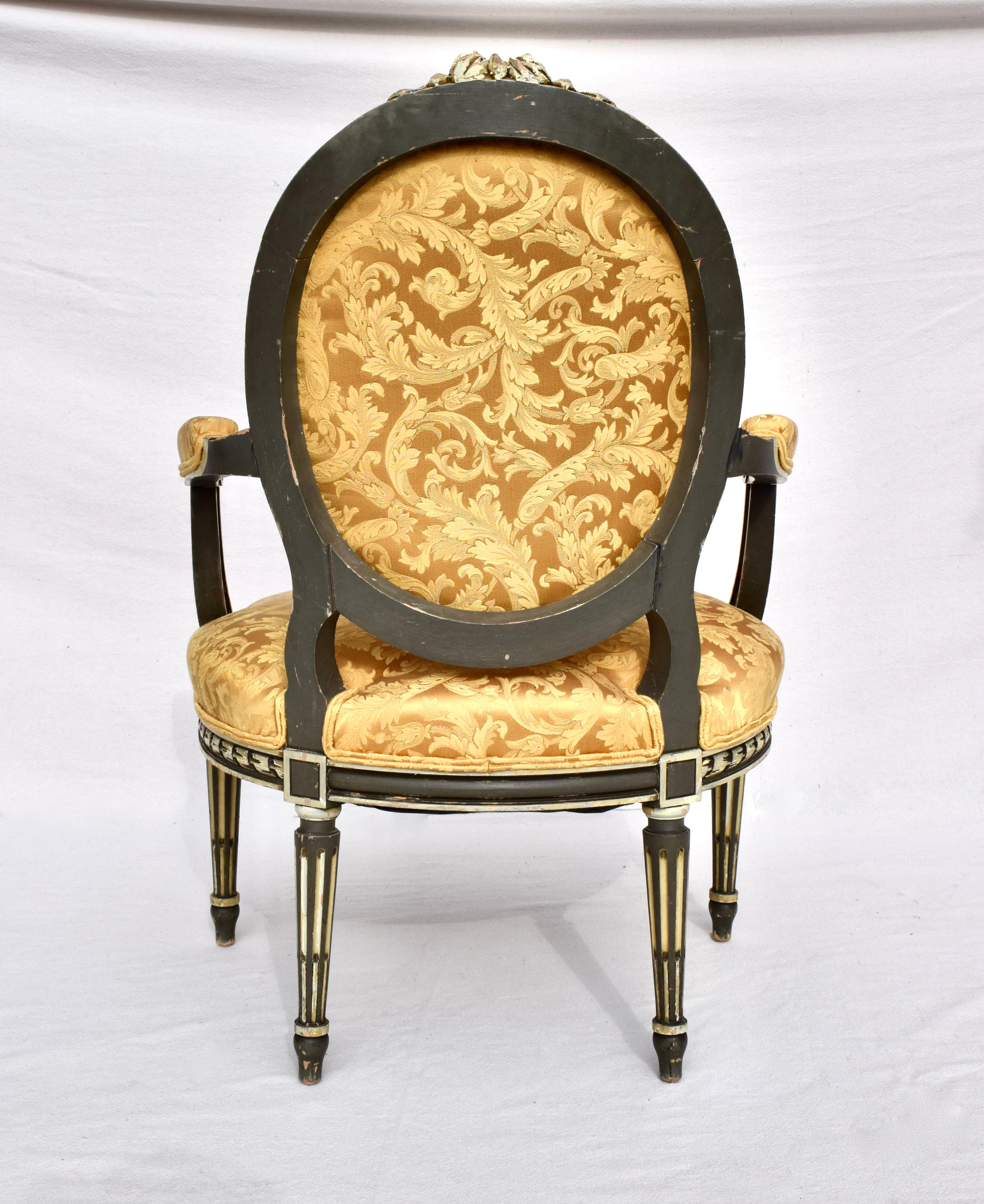 Damask French Louis Xvi Style Fauteuils, Pair