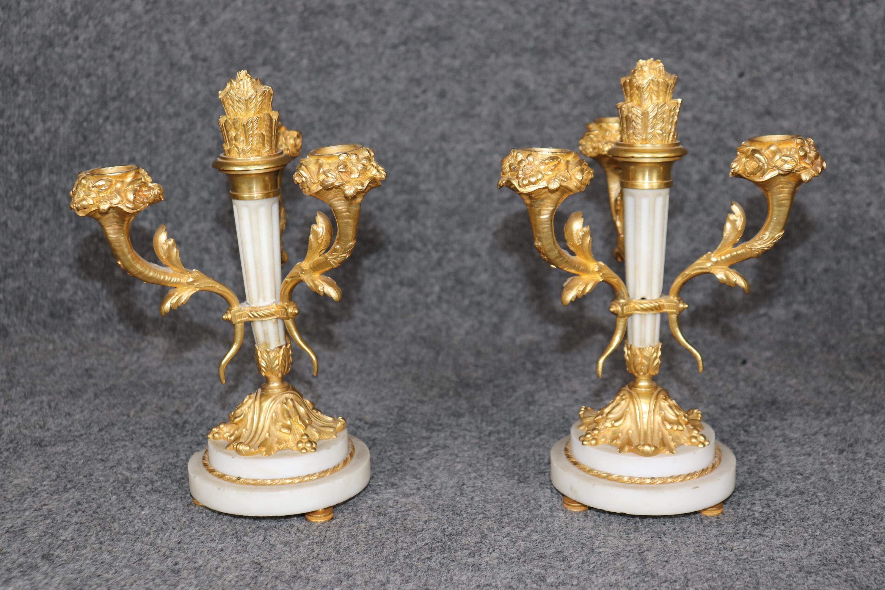 French Louis XVI Style Figural Bronze Ormolu and Marble Clock Set By Planchon 12