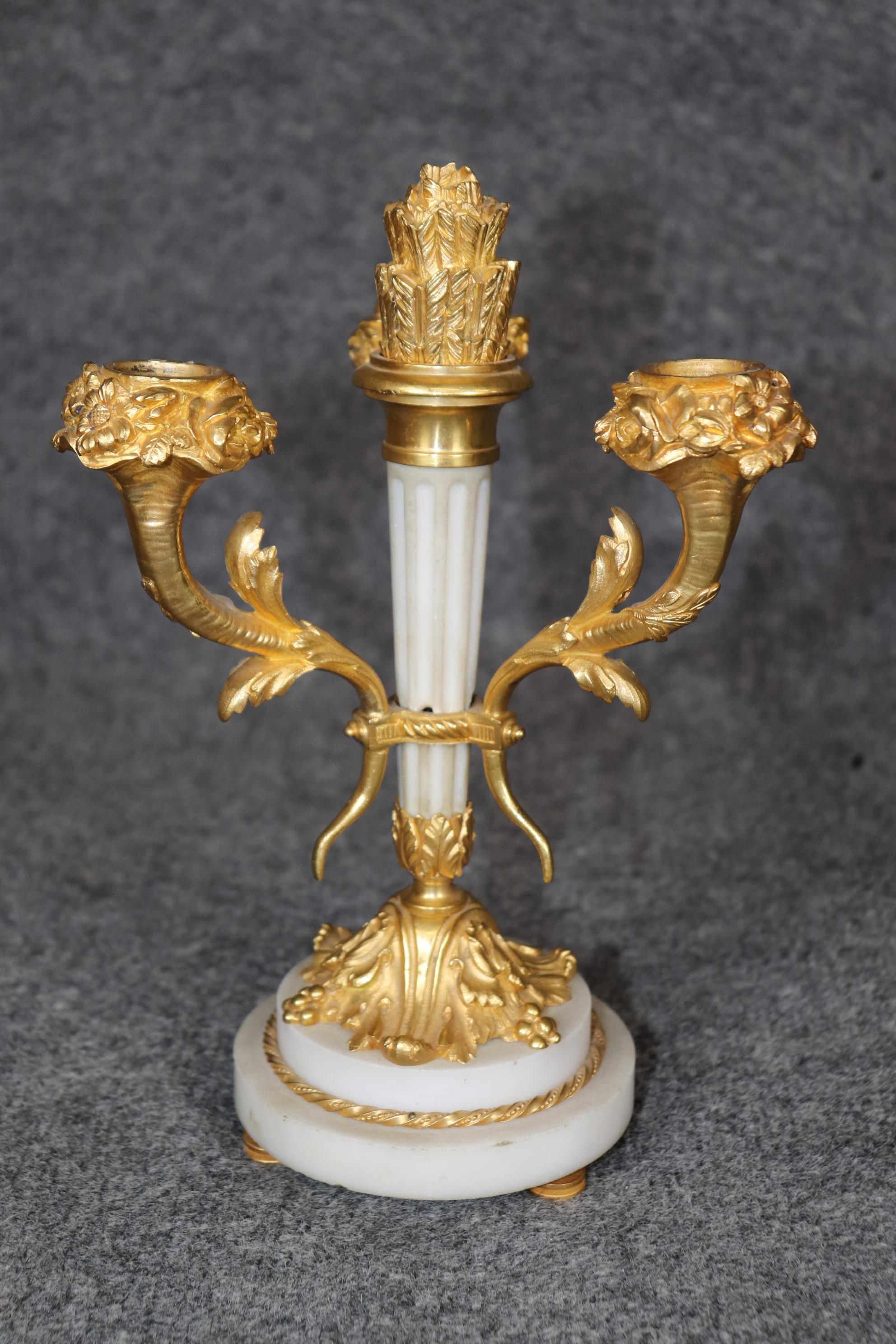 French Louis XVI Style Figural Bronze Ormolu and Marble Clock Set By Planchon 13