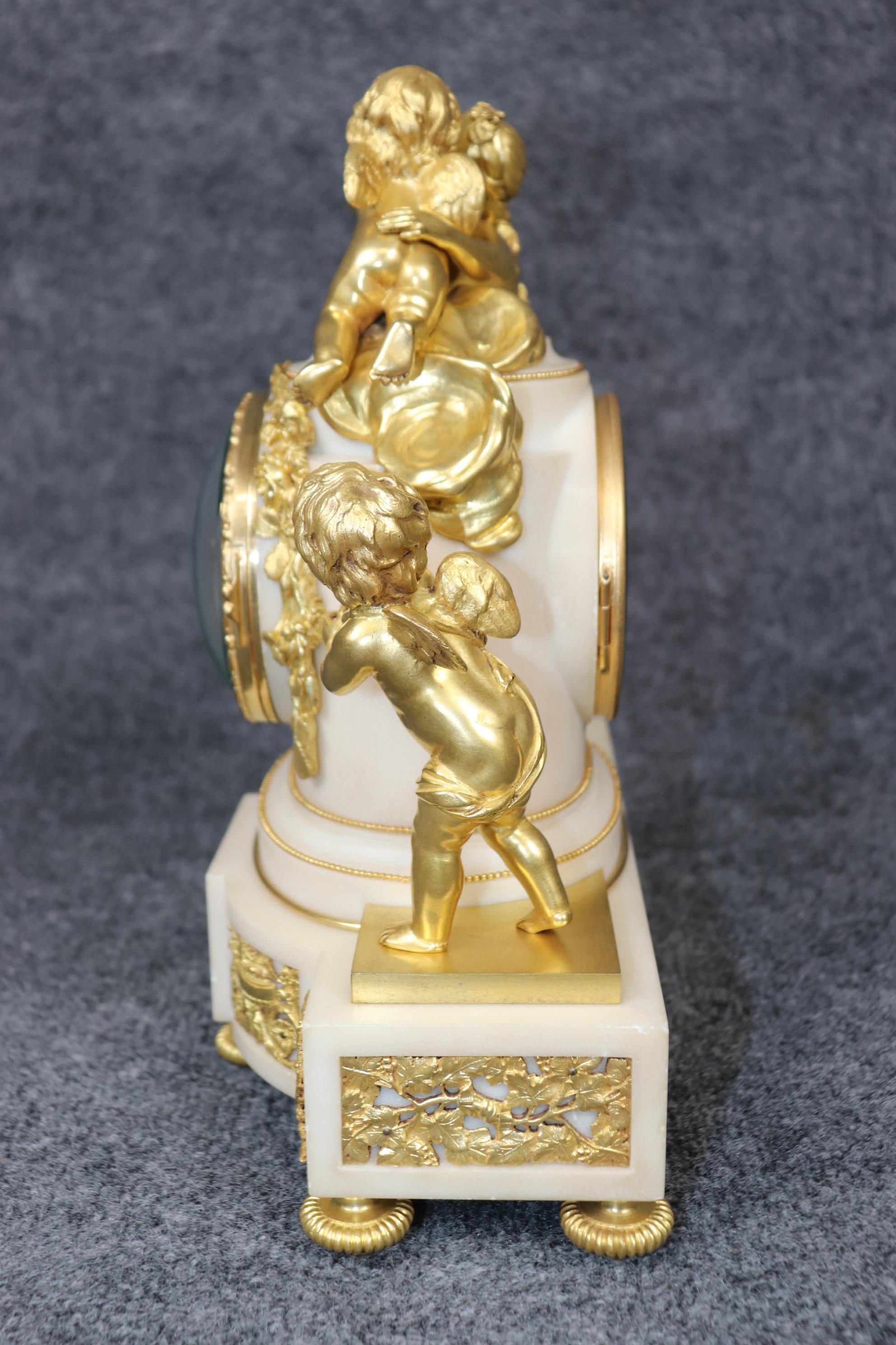 French Louis XVI Style Figural Bronze Ormolu and Marble Clock Set By Planchon In Good Condition In Swedesboro, NJ
