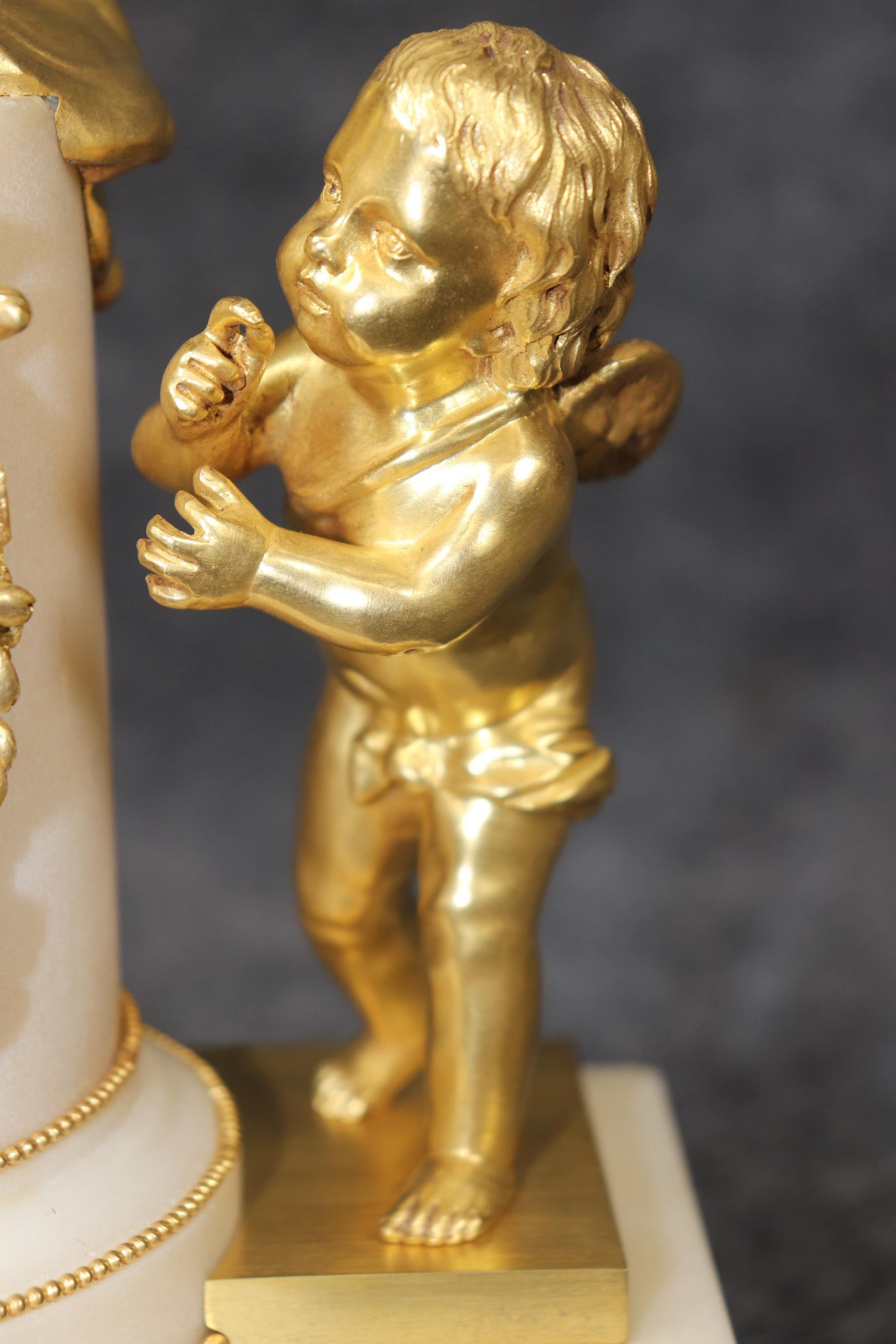 French Louis XVI Style Figural Bronze Ormolu and Marble Clock Set By Planchon 3