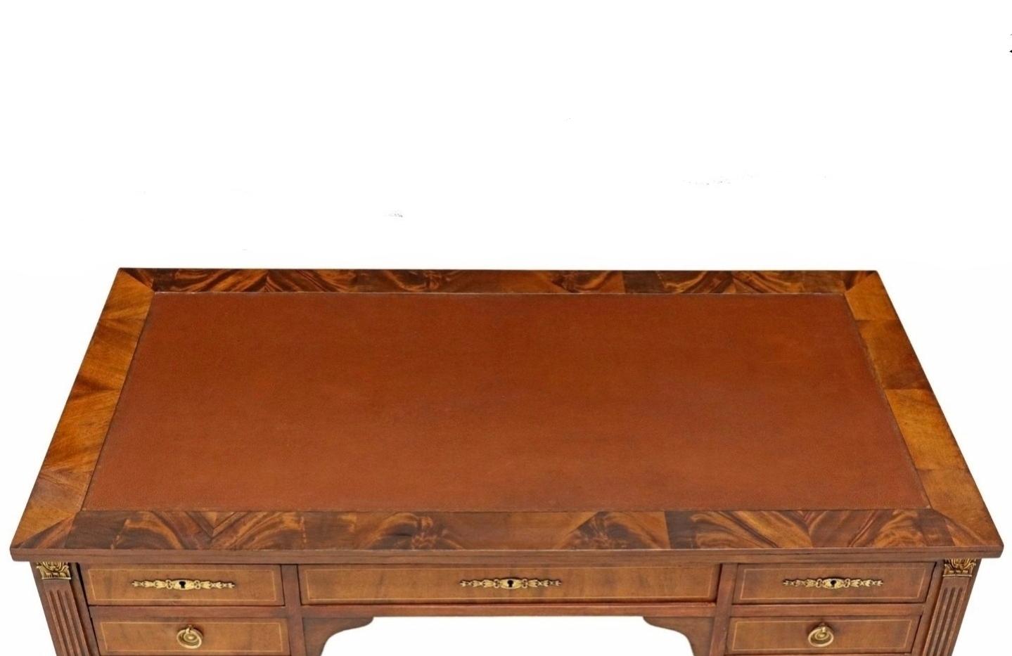 Hand-Carved French Louis XVI Style Flame Mahogany Writing Desk  For Sale
