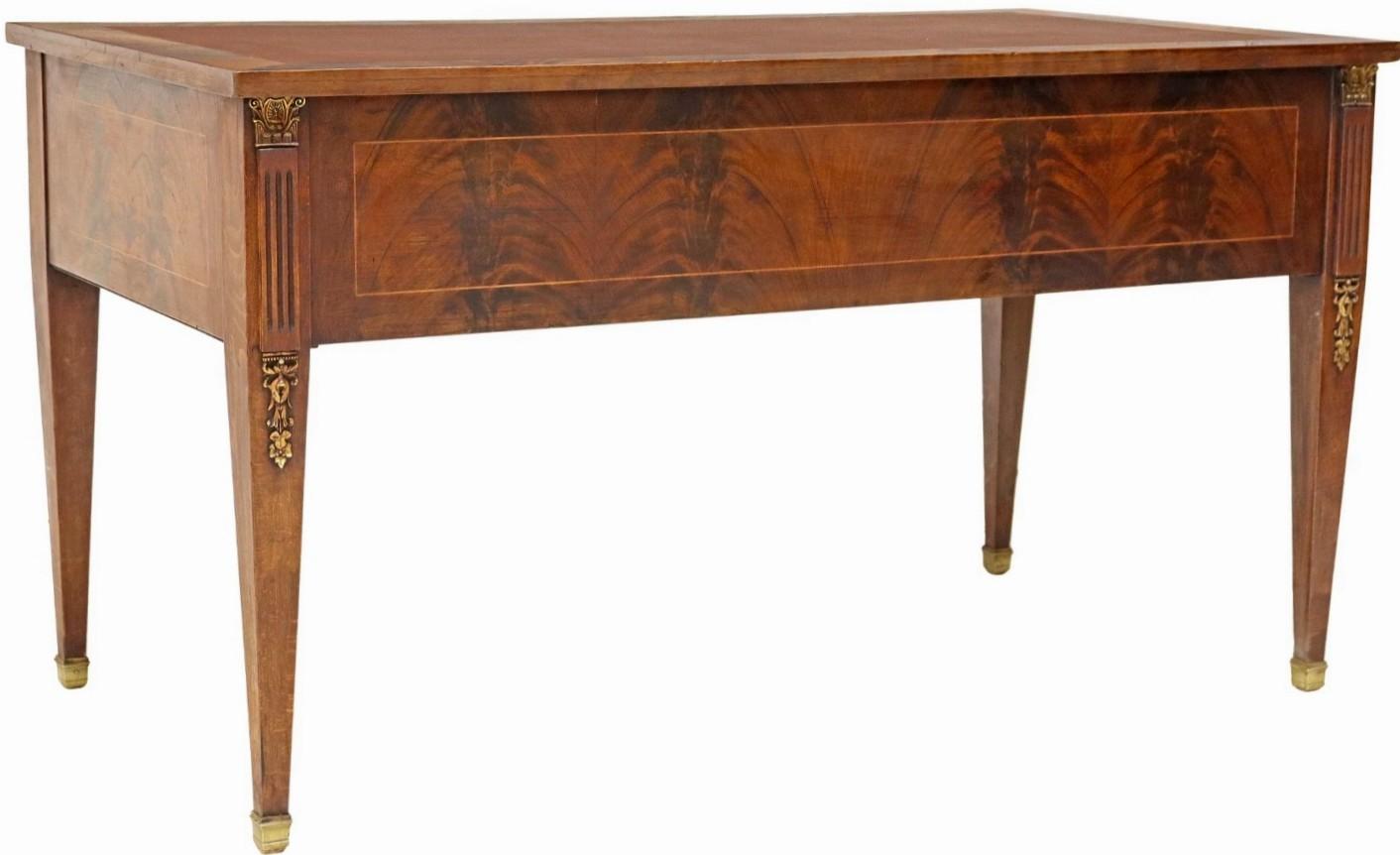 French Louis XVI Style Flame Mahogany Writing Desk  In Good Condition For Sale In Forney, TX