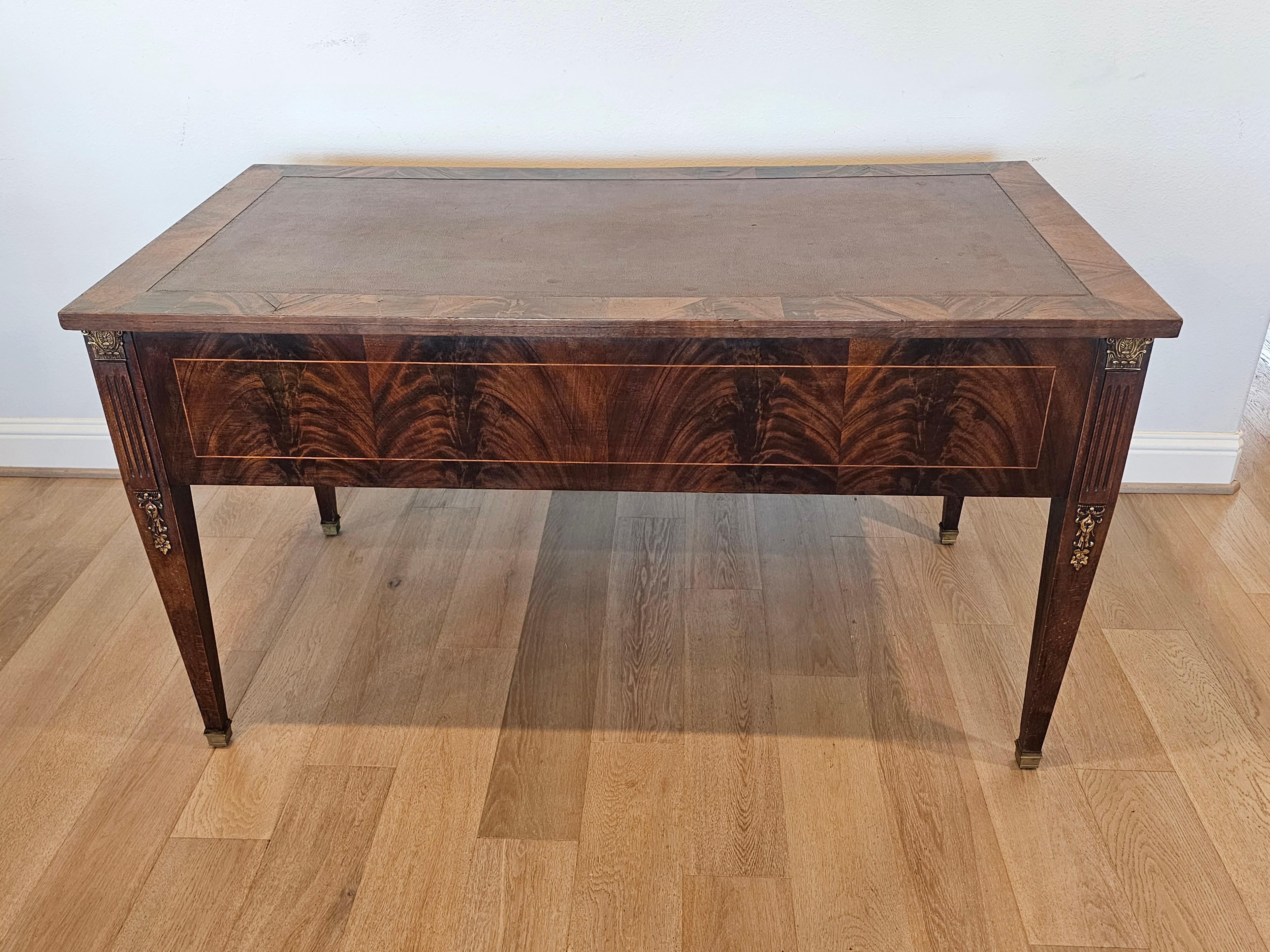 20th Century French Directoire Style Flame Mahogany Writing Desk