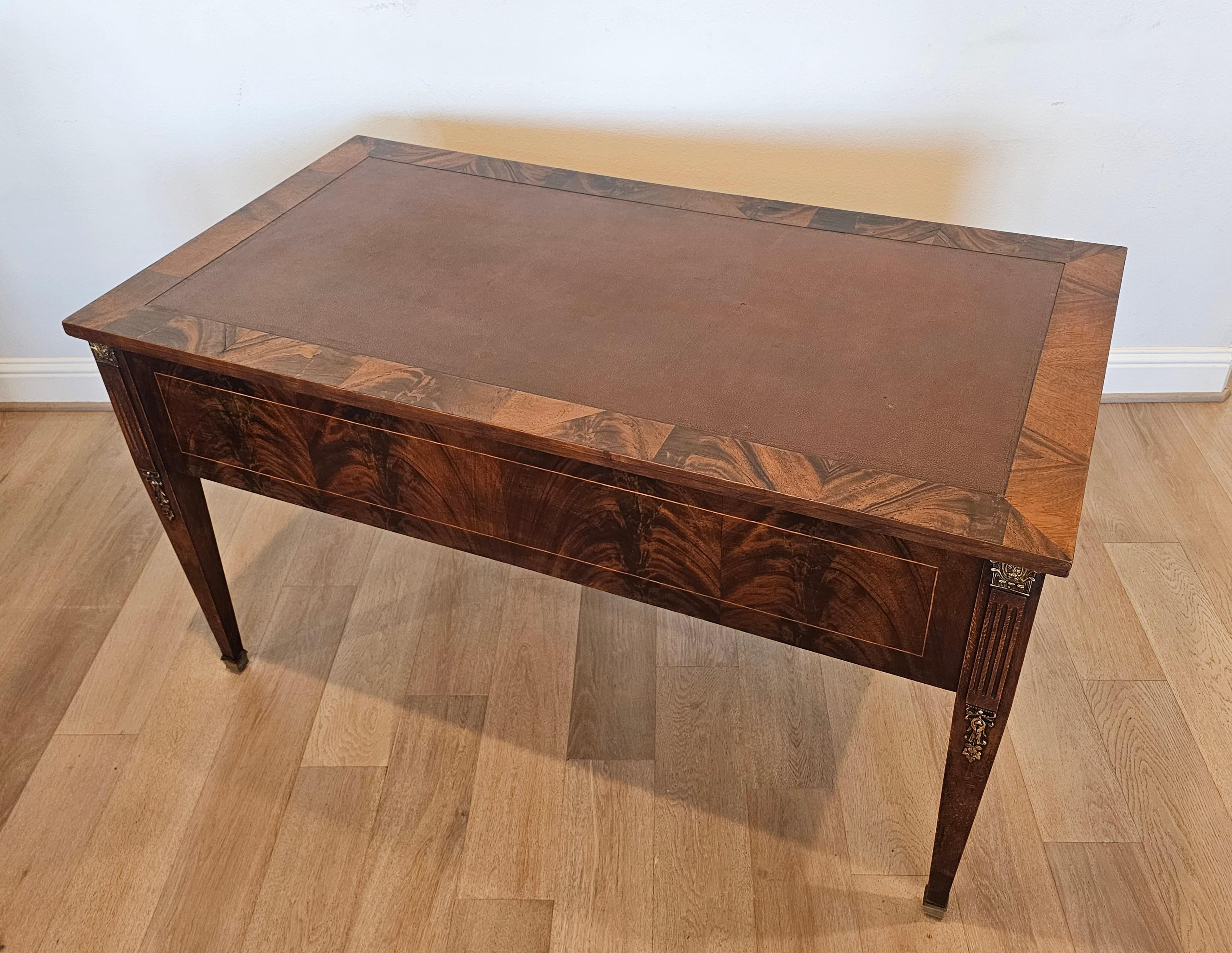 Brass French Directoire Style Flame Mahogany Writing Desk