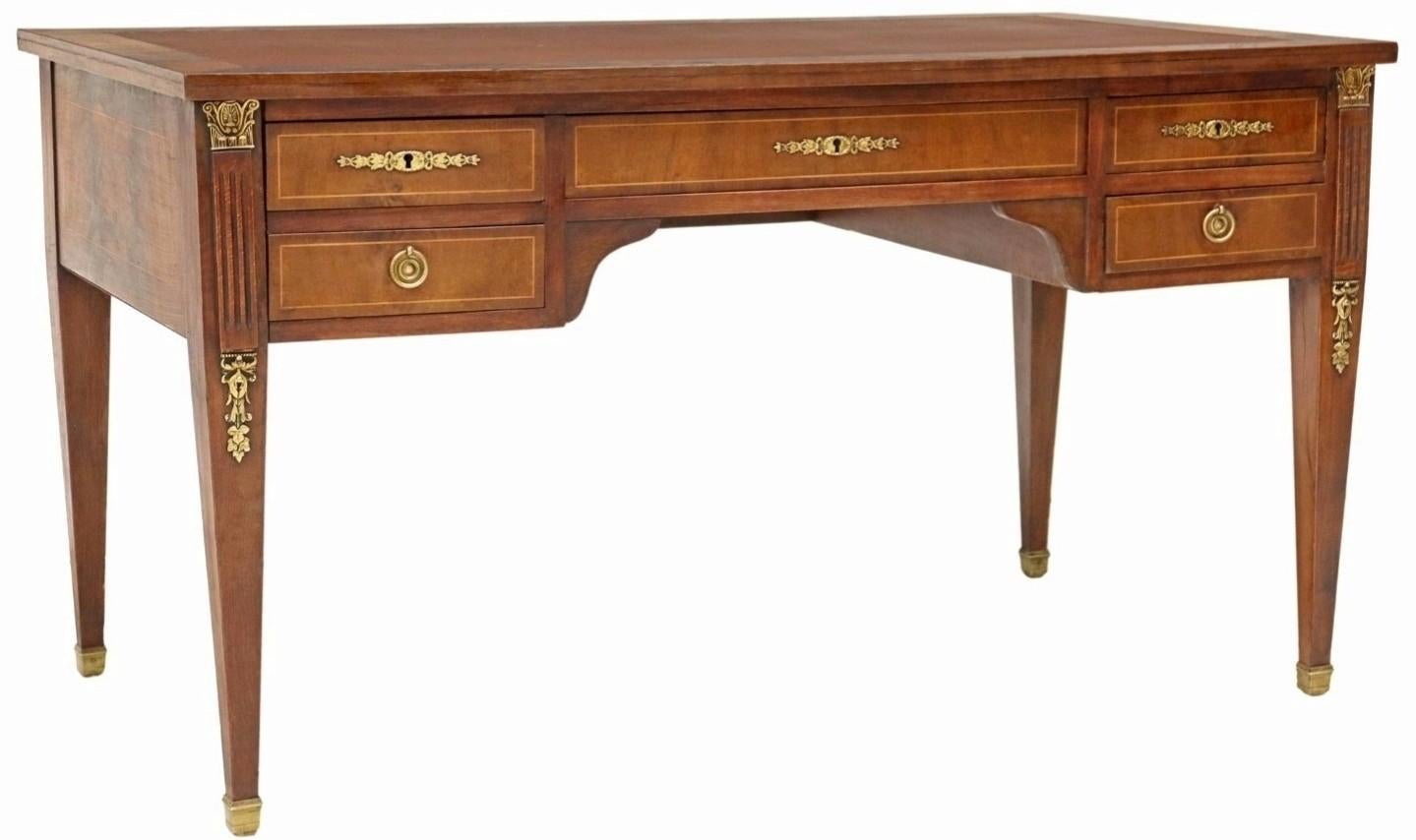French Louis XVI Style Flame Mahogany Writing Desk  For Sale 3