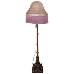 Carved Gilt Wood French Louis XVI Style Floor Lamp with Silk Shade