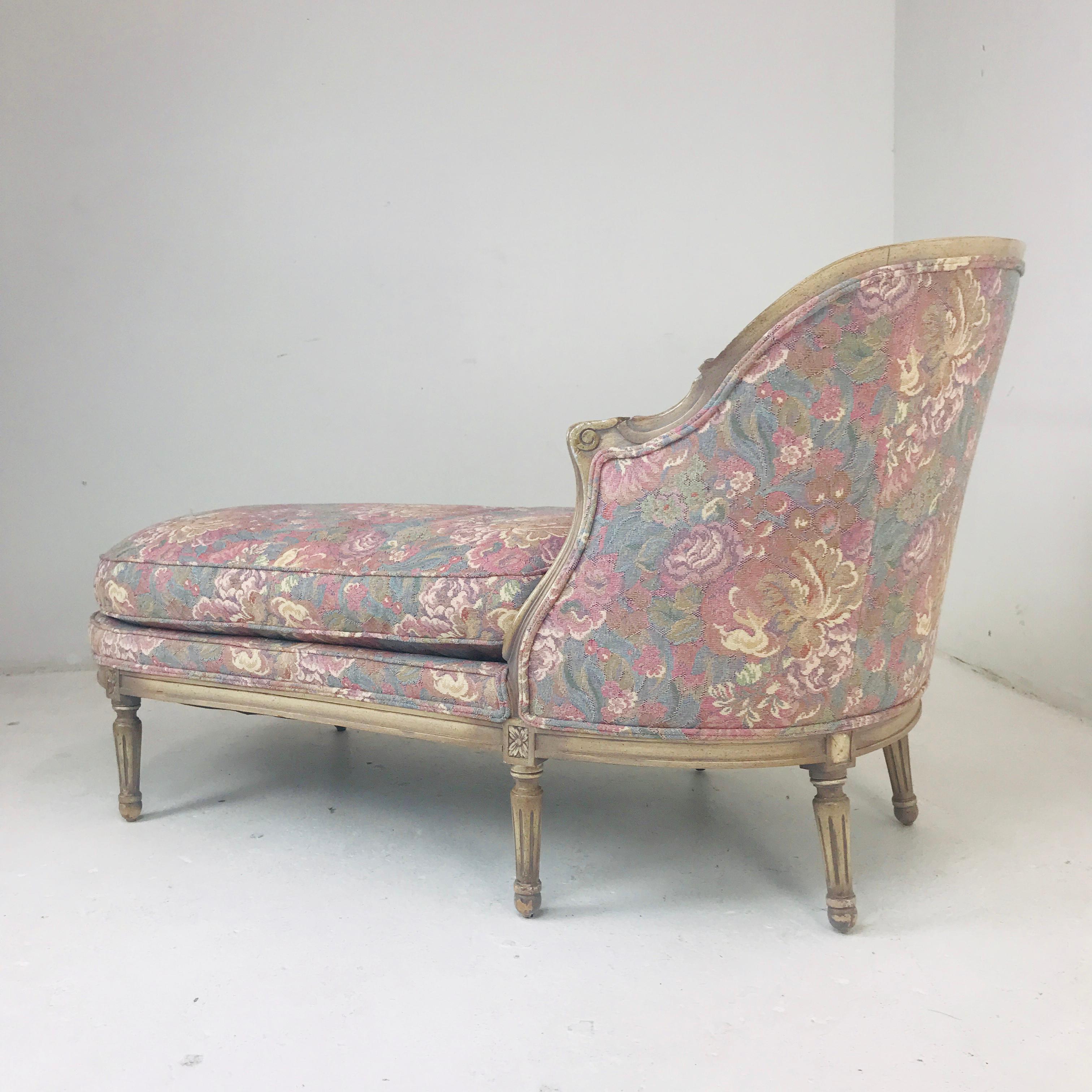 Fabric French Louis XVI Style Floral Chaise Lounge