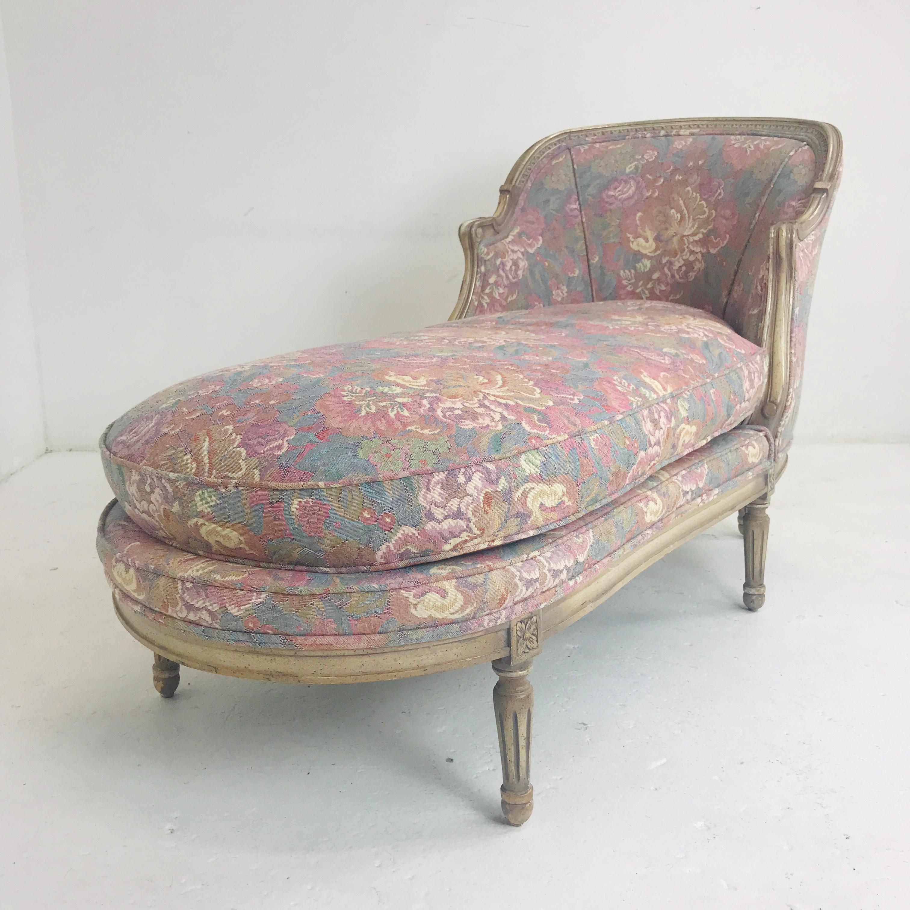 French Louis XVI Style Floral Chaise Lounge 1