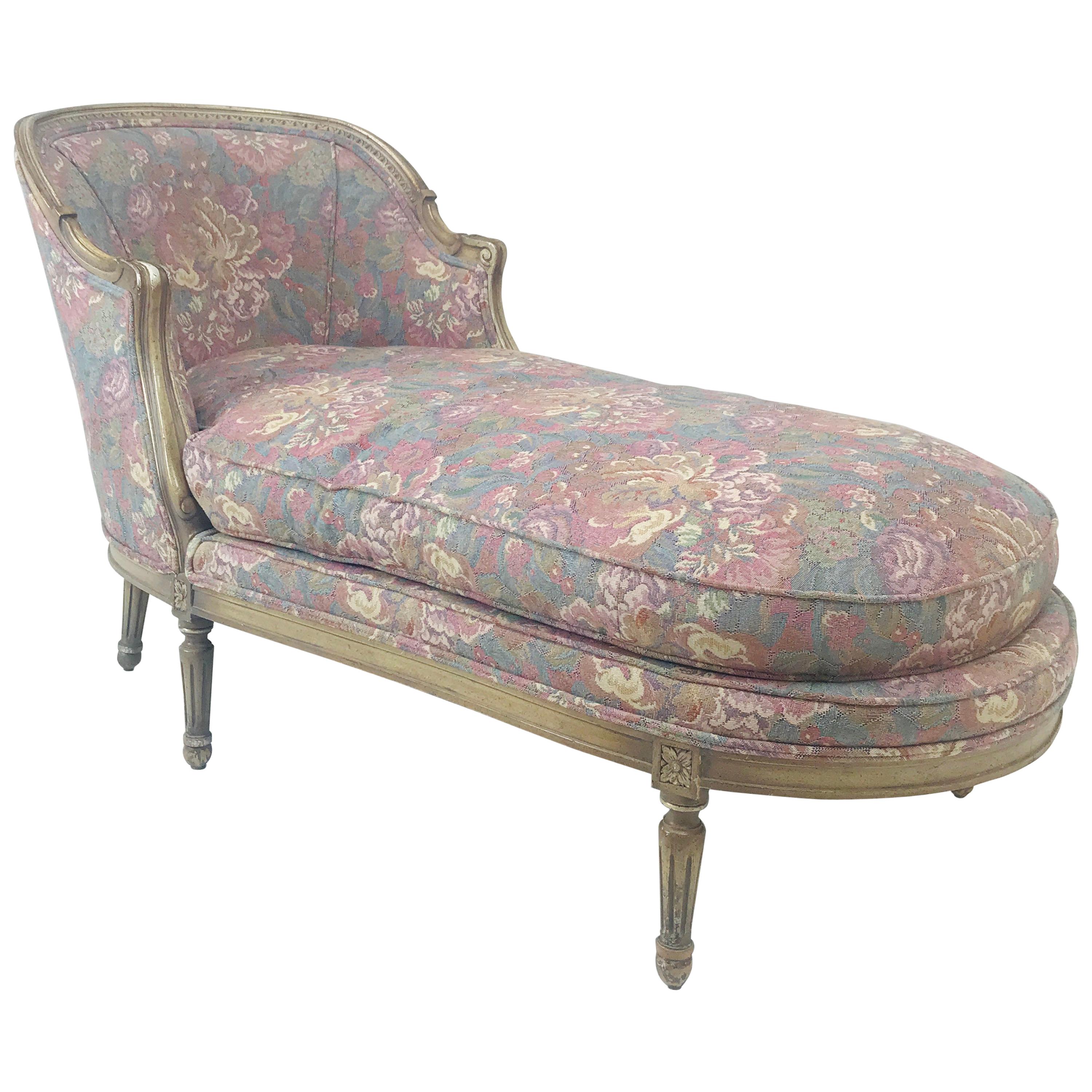 French Louis XVI Style Floral Chaise Lounge