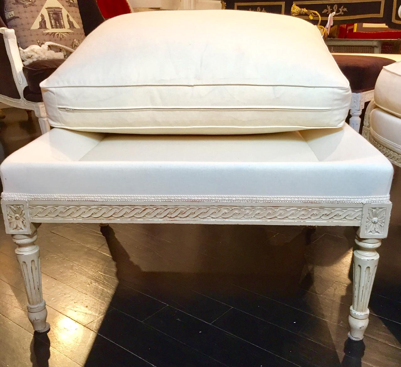 Wood French Louis XVI Style Footstool Repose Pied, Trianon Grey