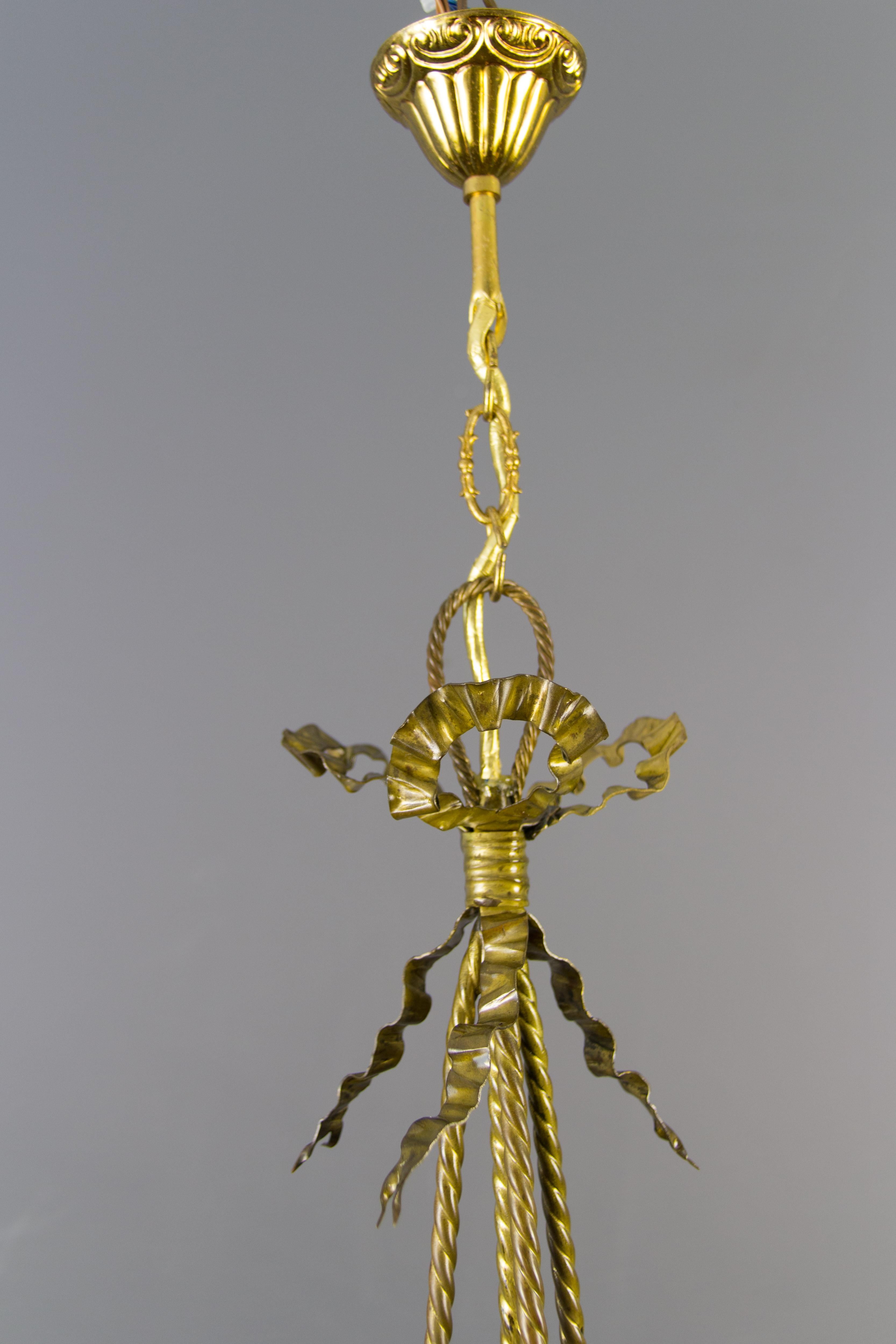 French Louis XVI Style Four-Light Bronze Roses Chandelier 5