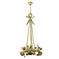 French Louis XVI Style Four-Light Bronze Roses Chandelier French Louis XVI Style Four-Light Bronze Roses Chandelier