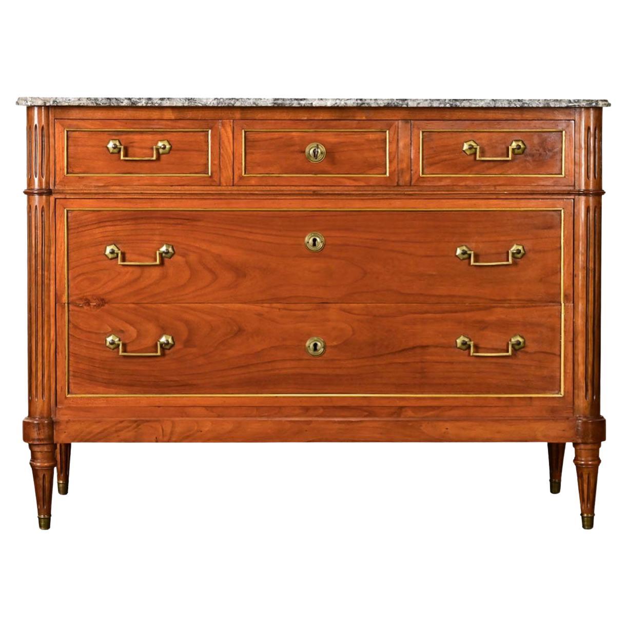 Commode francese in legno e marmo in stile Luigi XVI in vendita