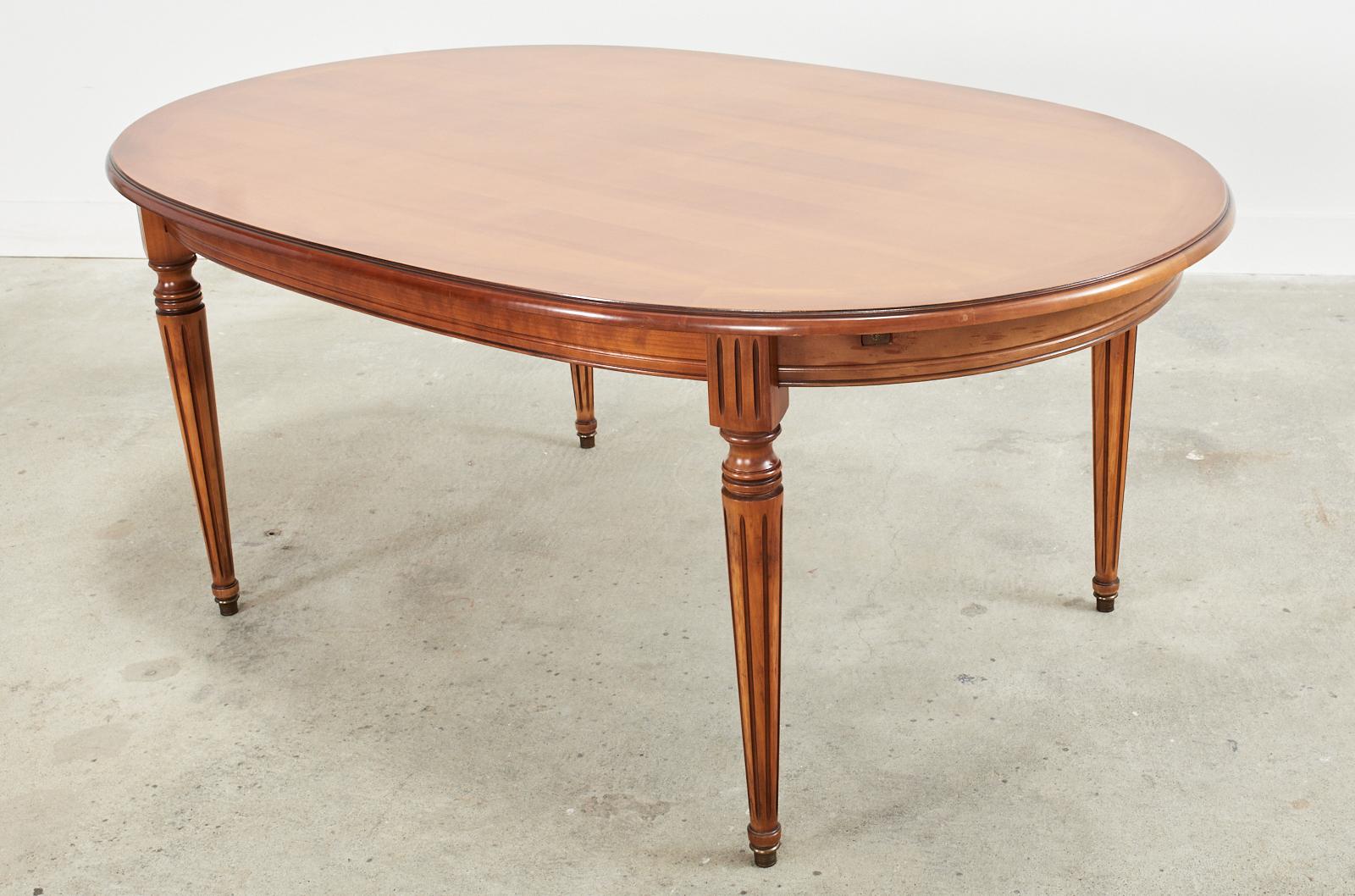 French Louis XVI Style Fruitwood Oval Dining Table with Leaves 6
