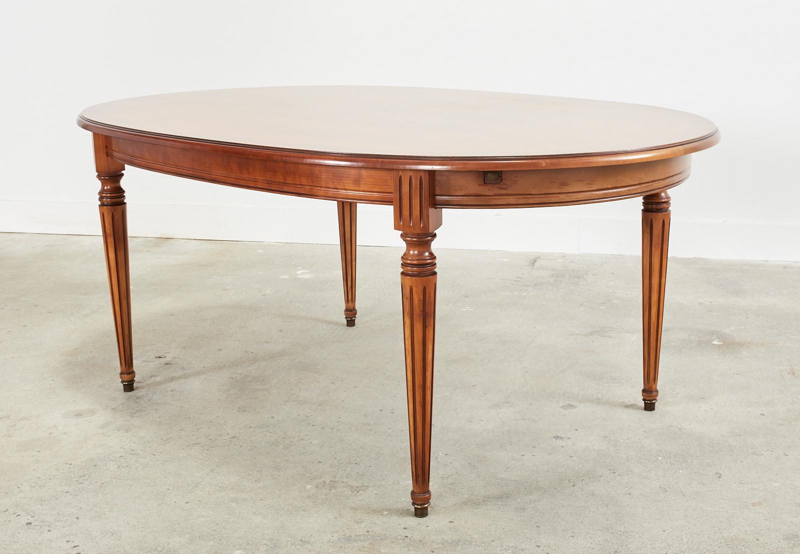 Hand-Crafted French Louis XVI Style Fruitwood Oval Dining Table with Leaves