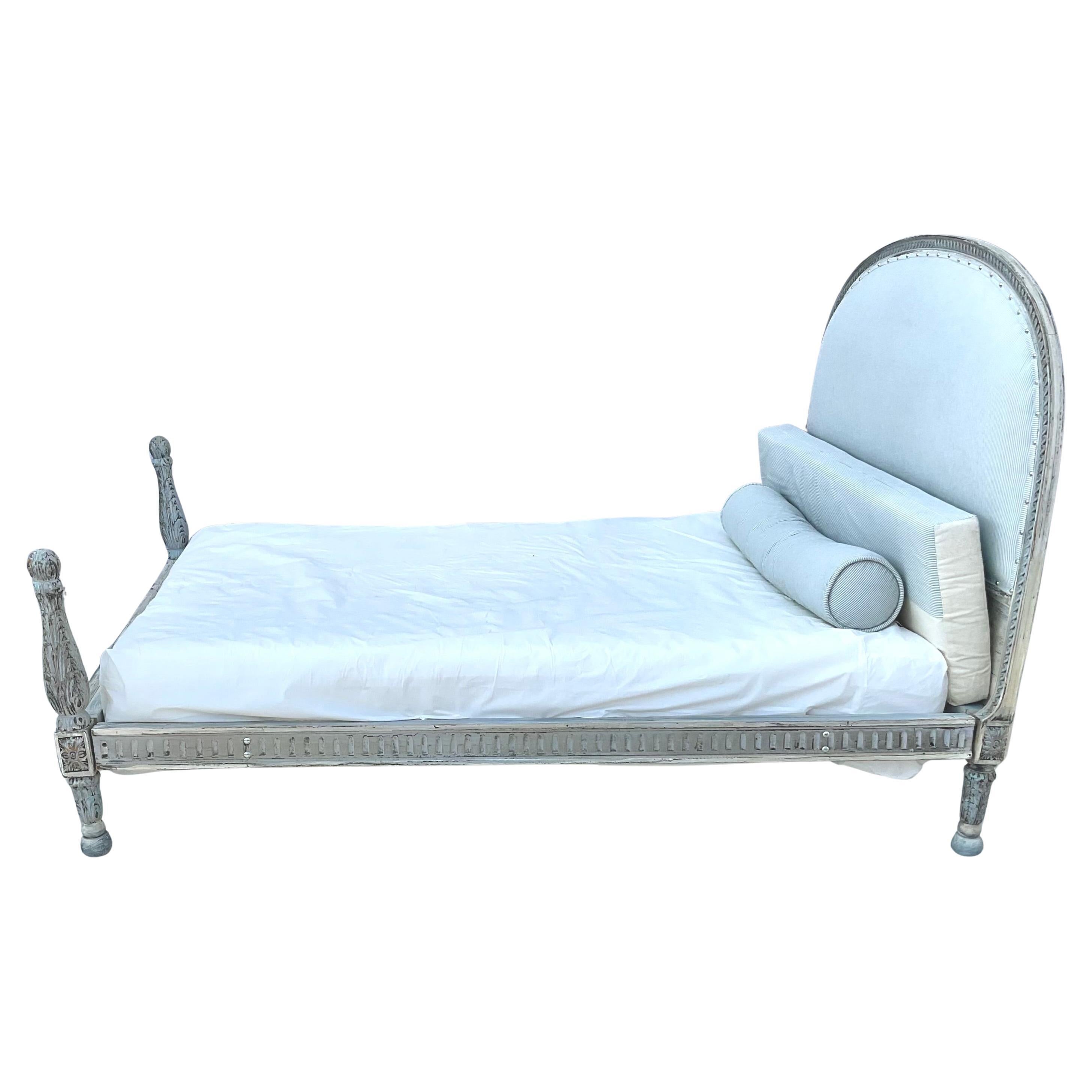 French Louis XVI Style Full Size Carved Painted Bed In Good Condition For Sale In Bradenton, FL