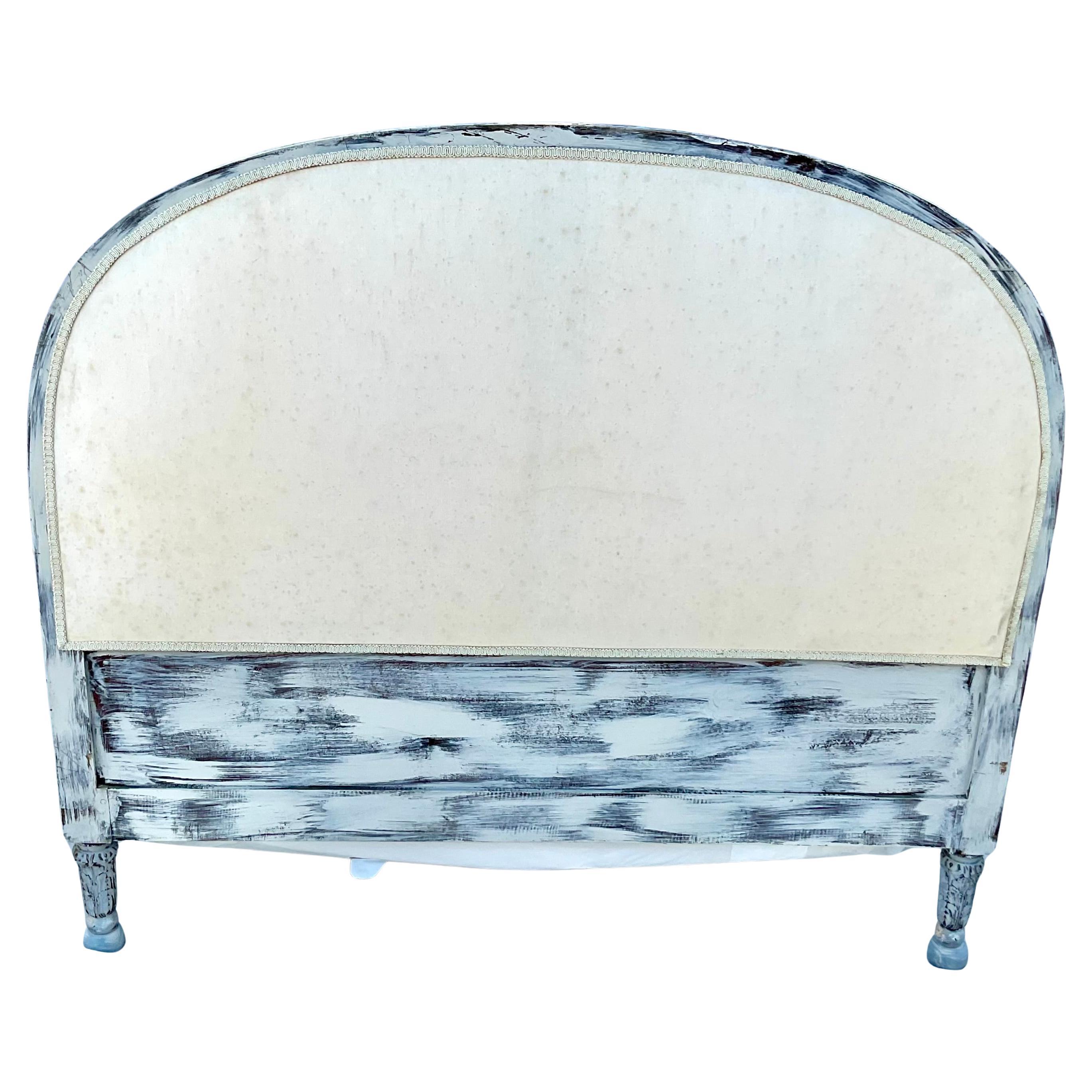 French Louis XVI Style Full Size Carved Painted Bed For Sale 3
