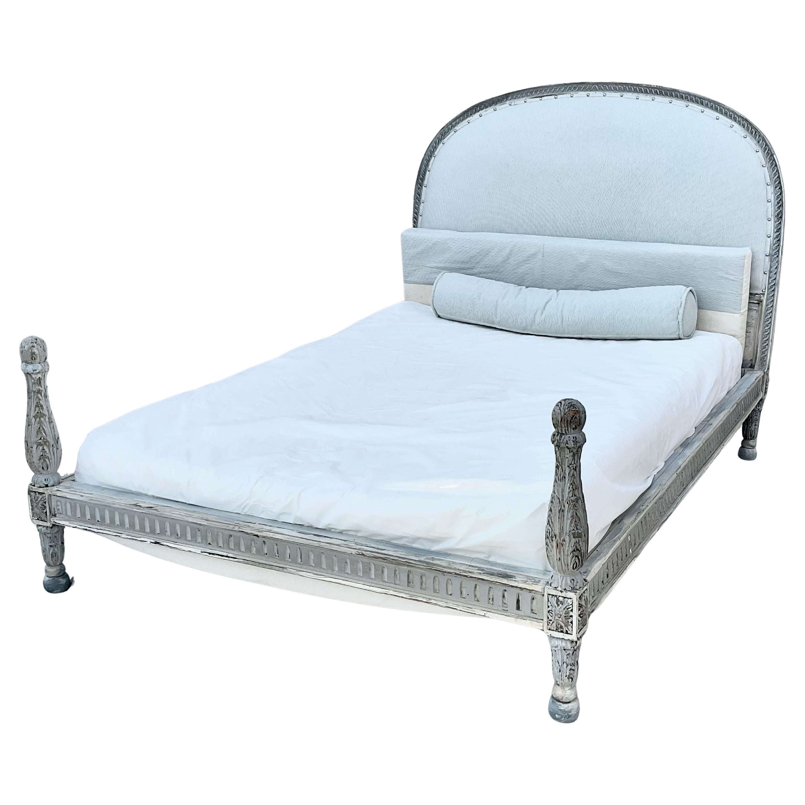 French Louis XVI Style Full Size Carved Painted Bed For Sale 4