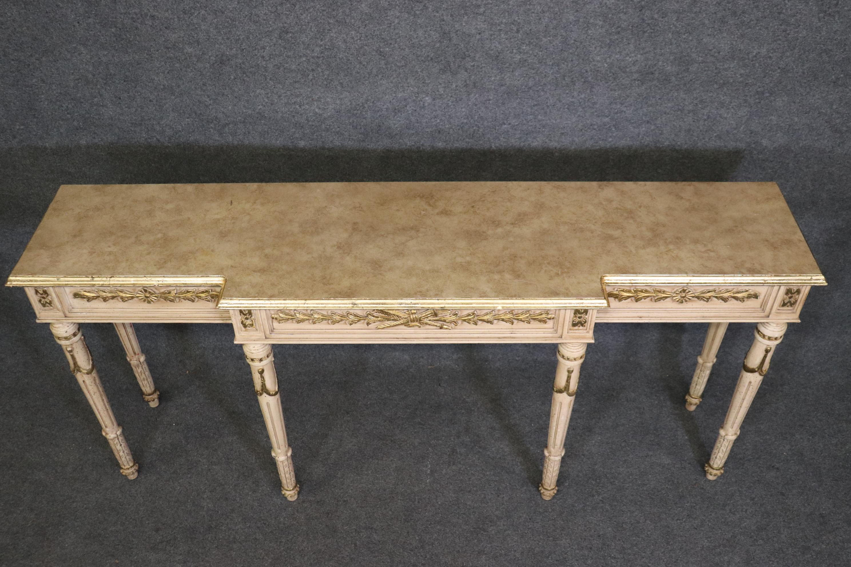 French Louis XVI Style Gilded and Faux Marble Paint Decorated Console Table  In Good Condition In Swedesboro, NJ