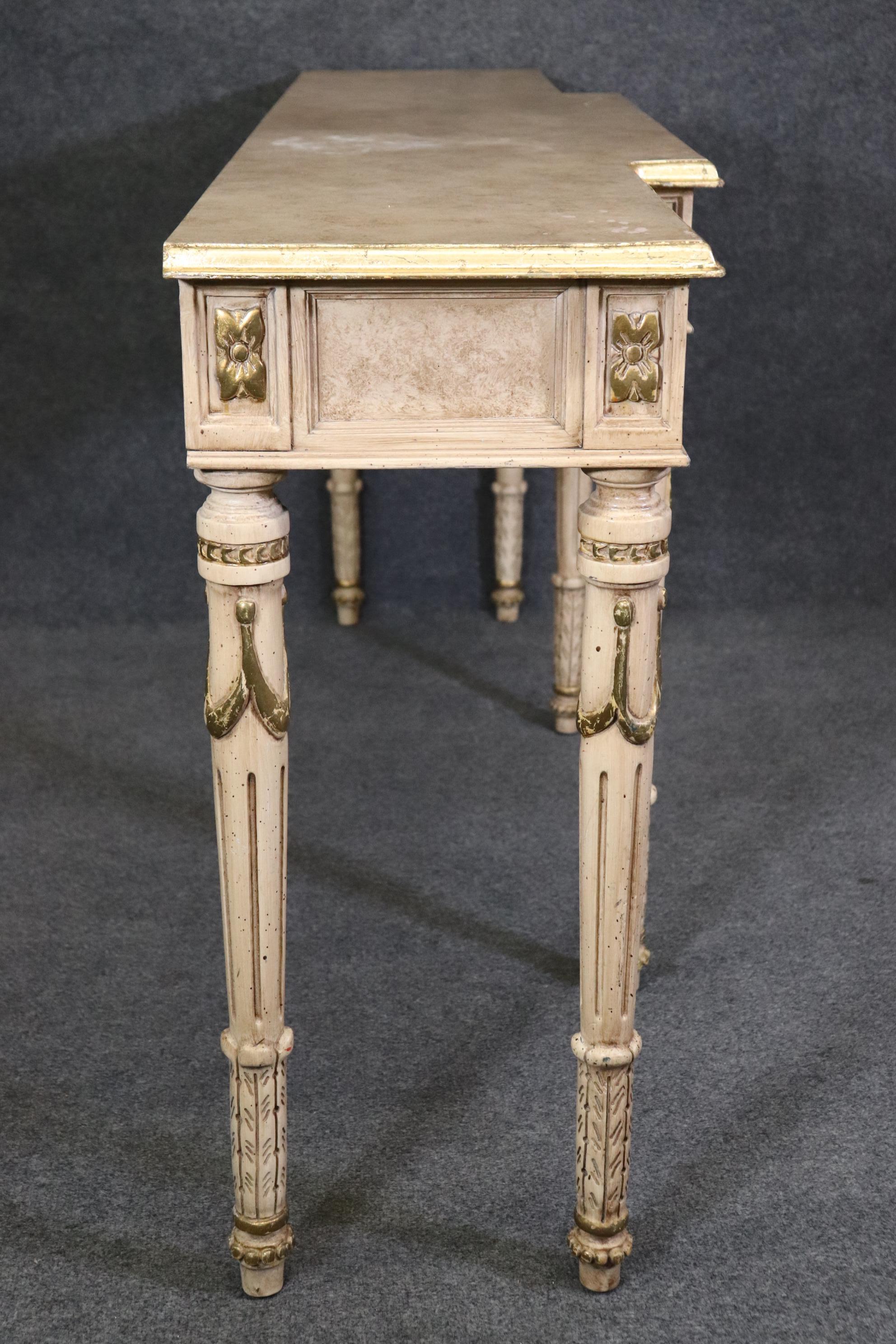 Late 20th Century French Louis XVI Style Gilded and Faux Marble Paint Decorated Console Table 