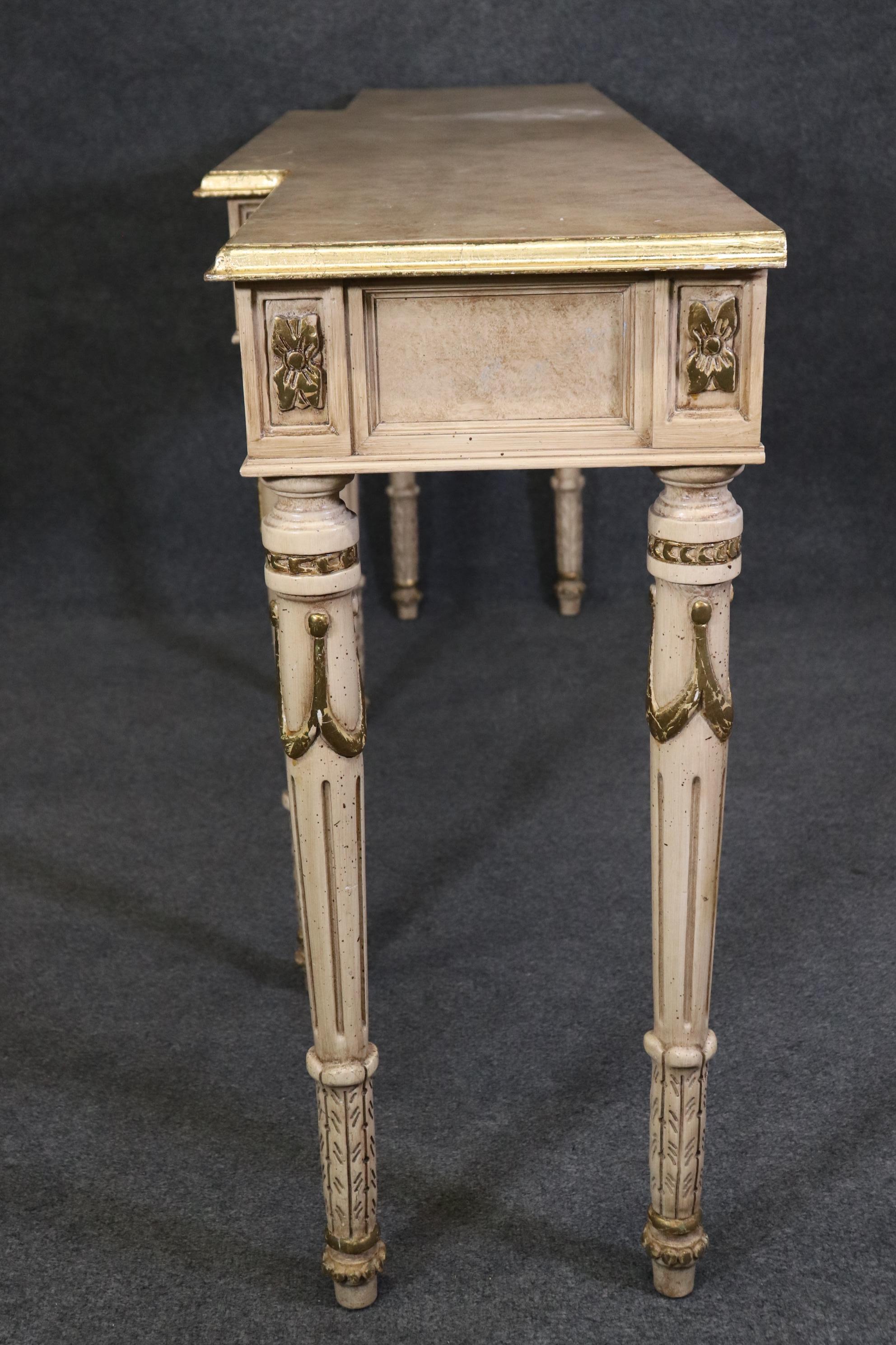 French Louis XVI Style Gilded and Faux Marble Paint Decorated Console Table  1