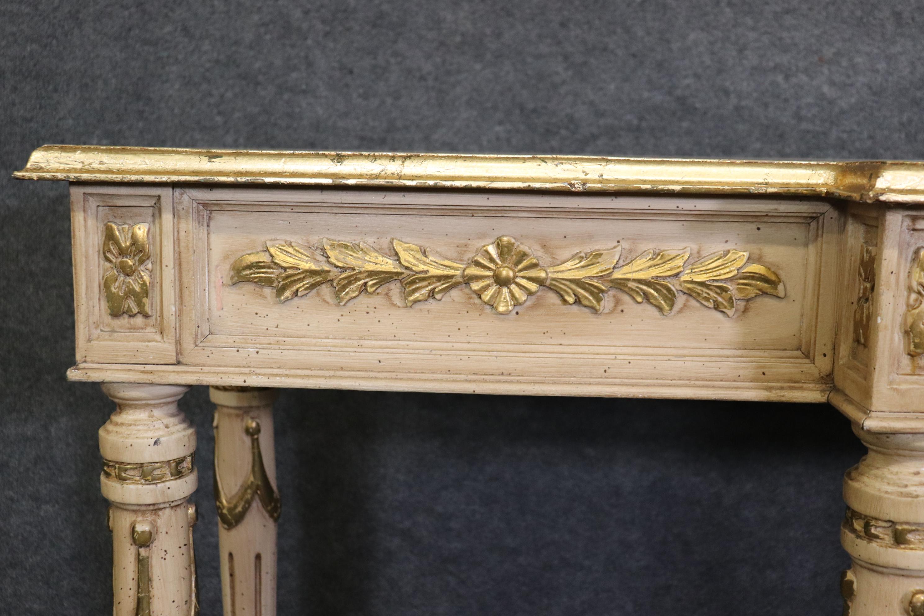 French Louis XVI Style Gilded and Faux Marble Paint Decorated Console Table  3