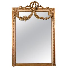 Miroir français de style Louis XVI doré et polychrome