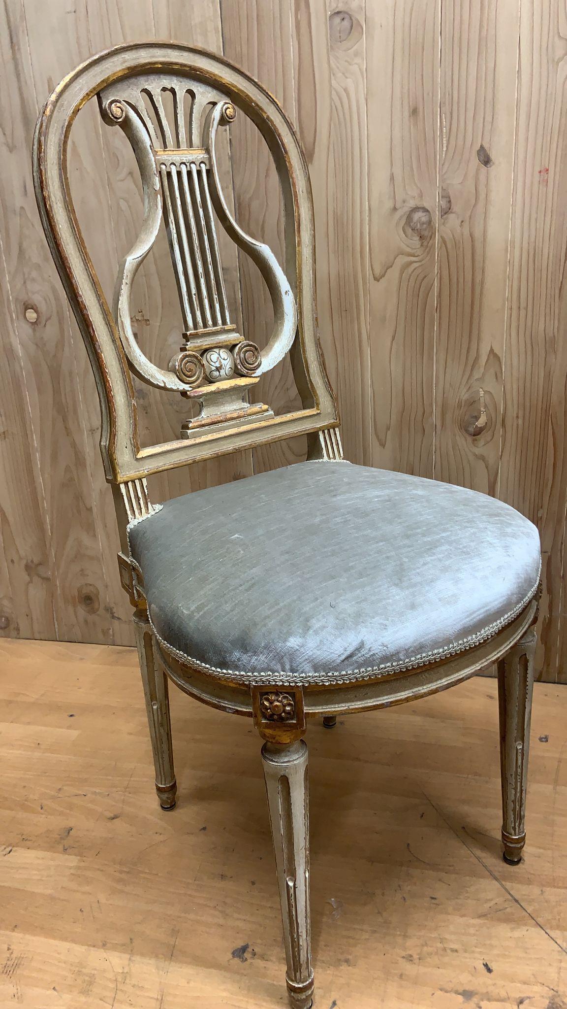 French Louis XVI Style Gilded Balloon-Back Dining Chairs Newly Upholstered For Sale 4