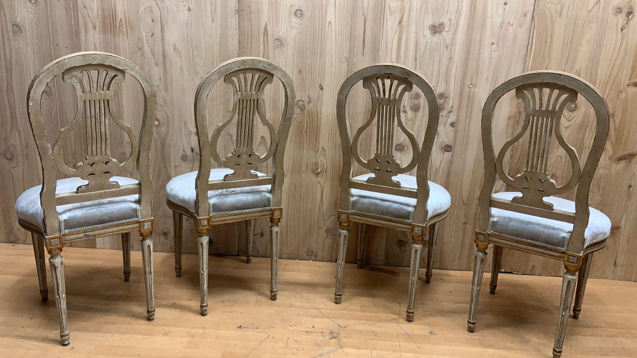 French Louis XVI Style Gilded Balloon-Back Dining Chairs Newly Upholstered In Good Condition For Sale In Chicago, IL