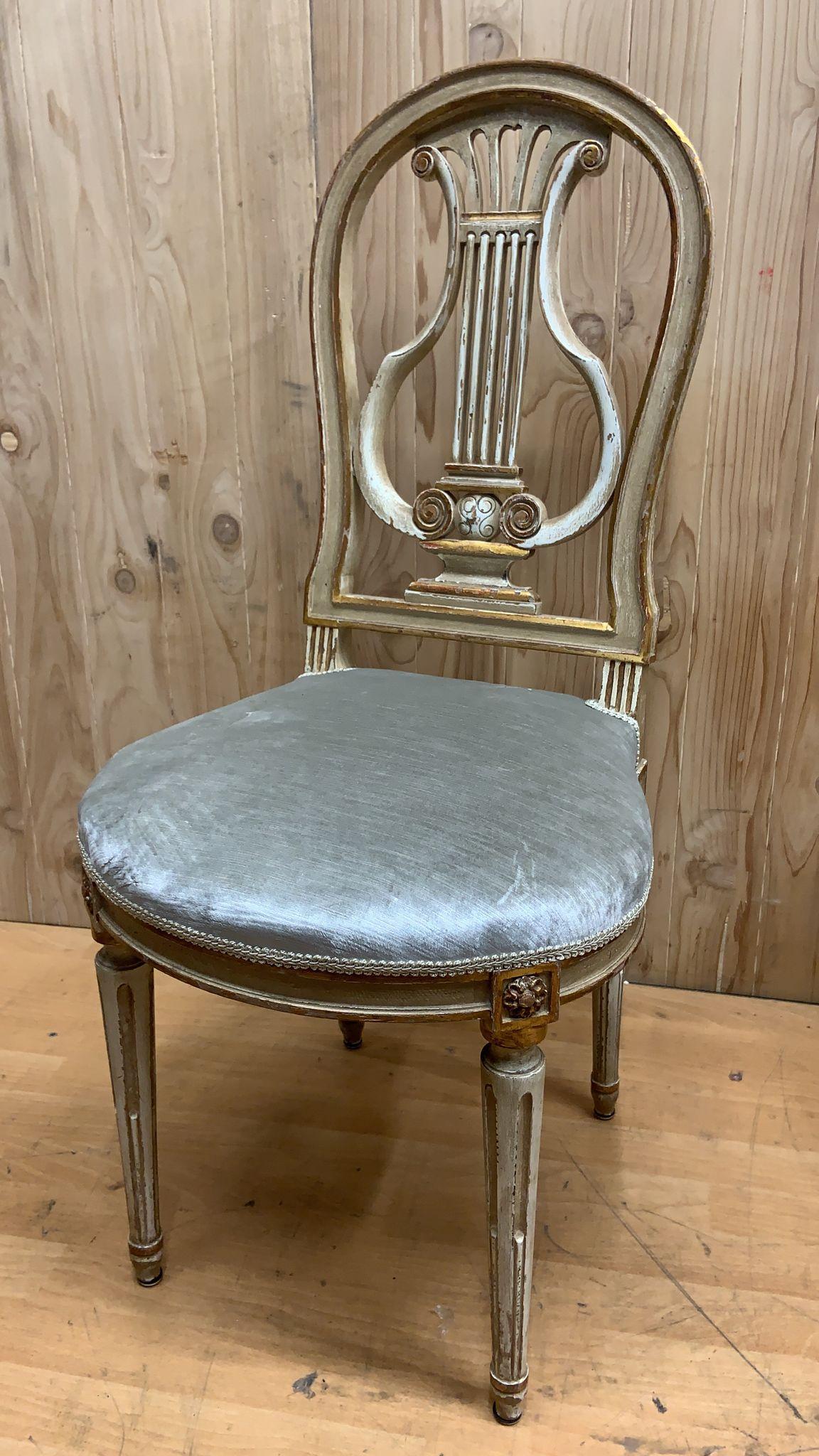 19th Century French Louis XVI Style Gilded Balloon-Back Dining Chairs Newly Upholstered For Sale