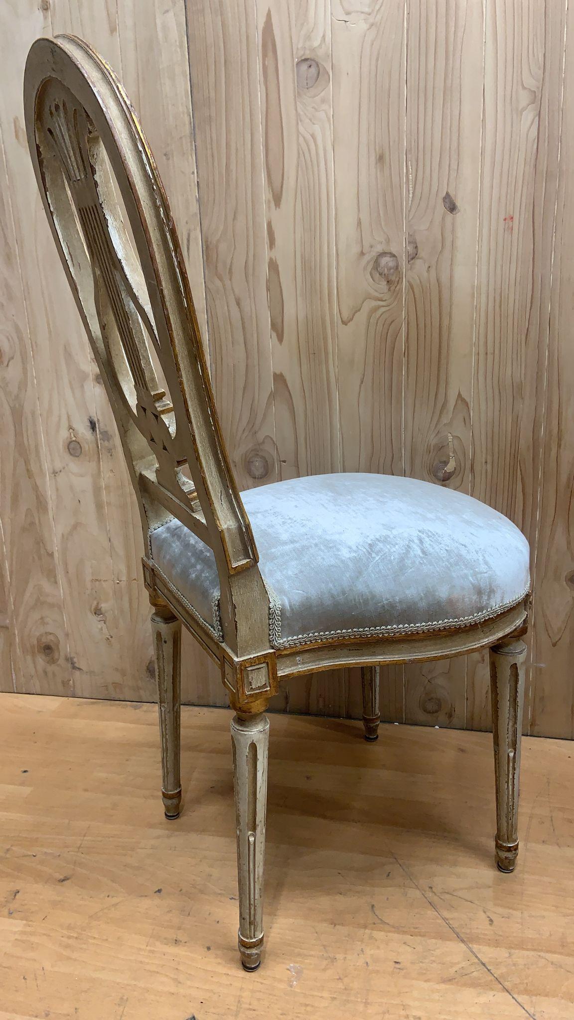 French Louis XVI Style Gilded Balloon-Back Dining Chairs Newly Upholstered For Sale 1