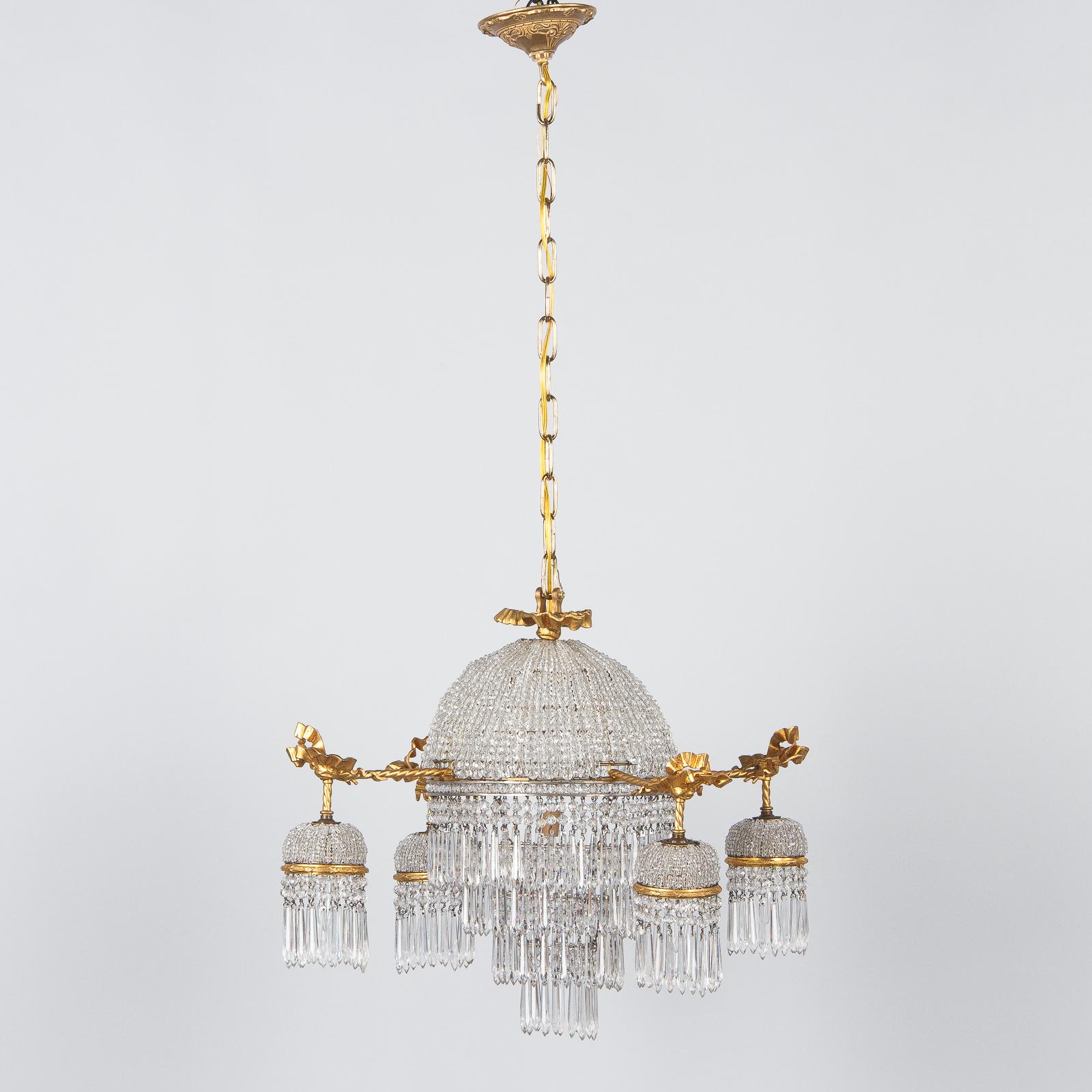 French Louis XVI Style Gilded Bronze and Crystal 5-Light Chandelier, 1900s 9