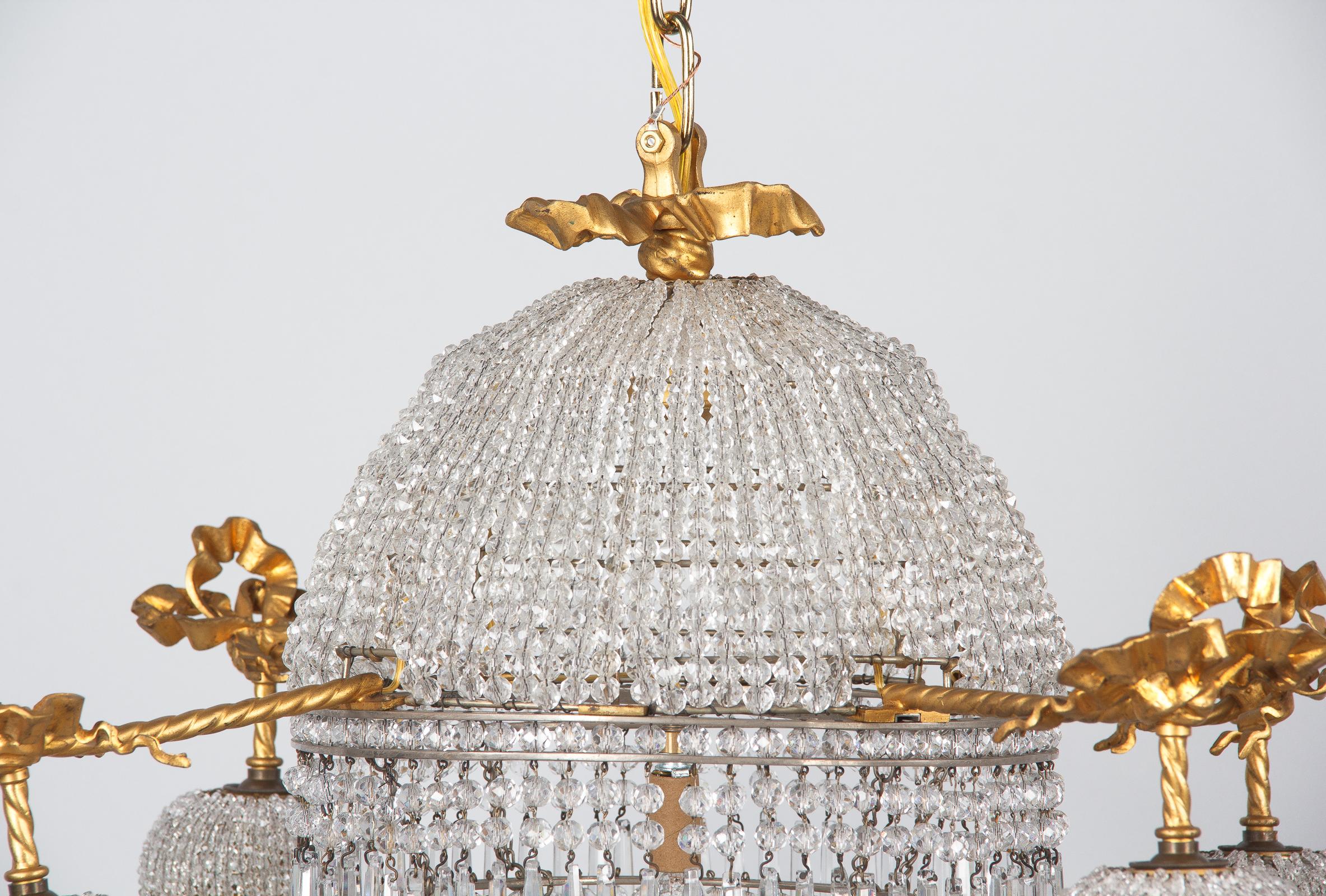 Gilt French Louis XVI Style Gilded Bronze and Crystal 5-Light Chandelier, 1900s