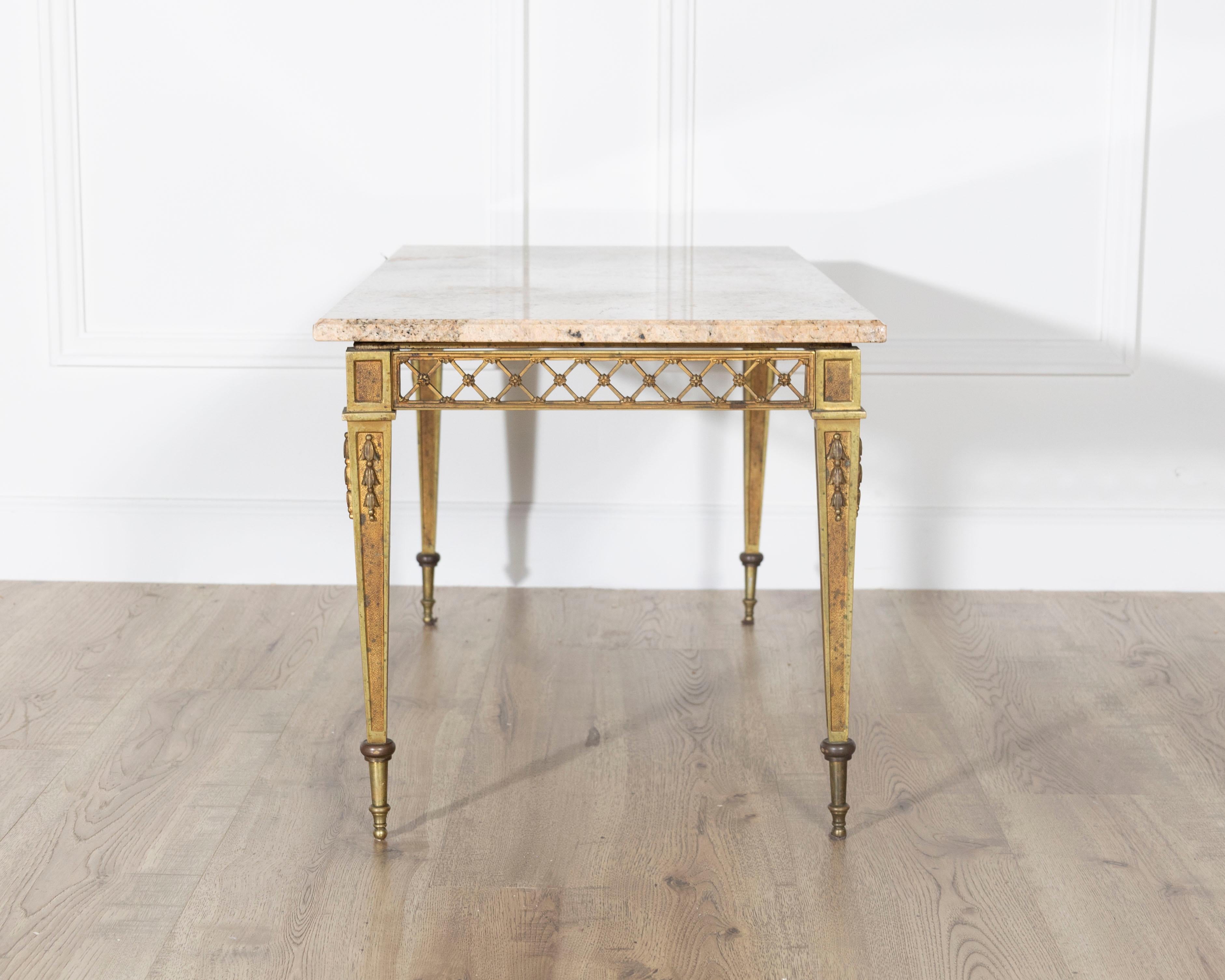 French Louis XVI Style Gilded Bronze Coffee Table by Baguès with Marble Top For Sale 6