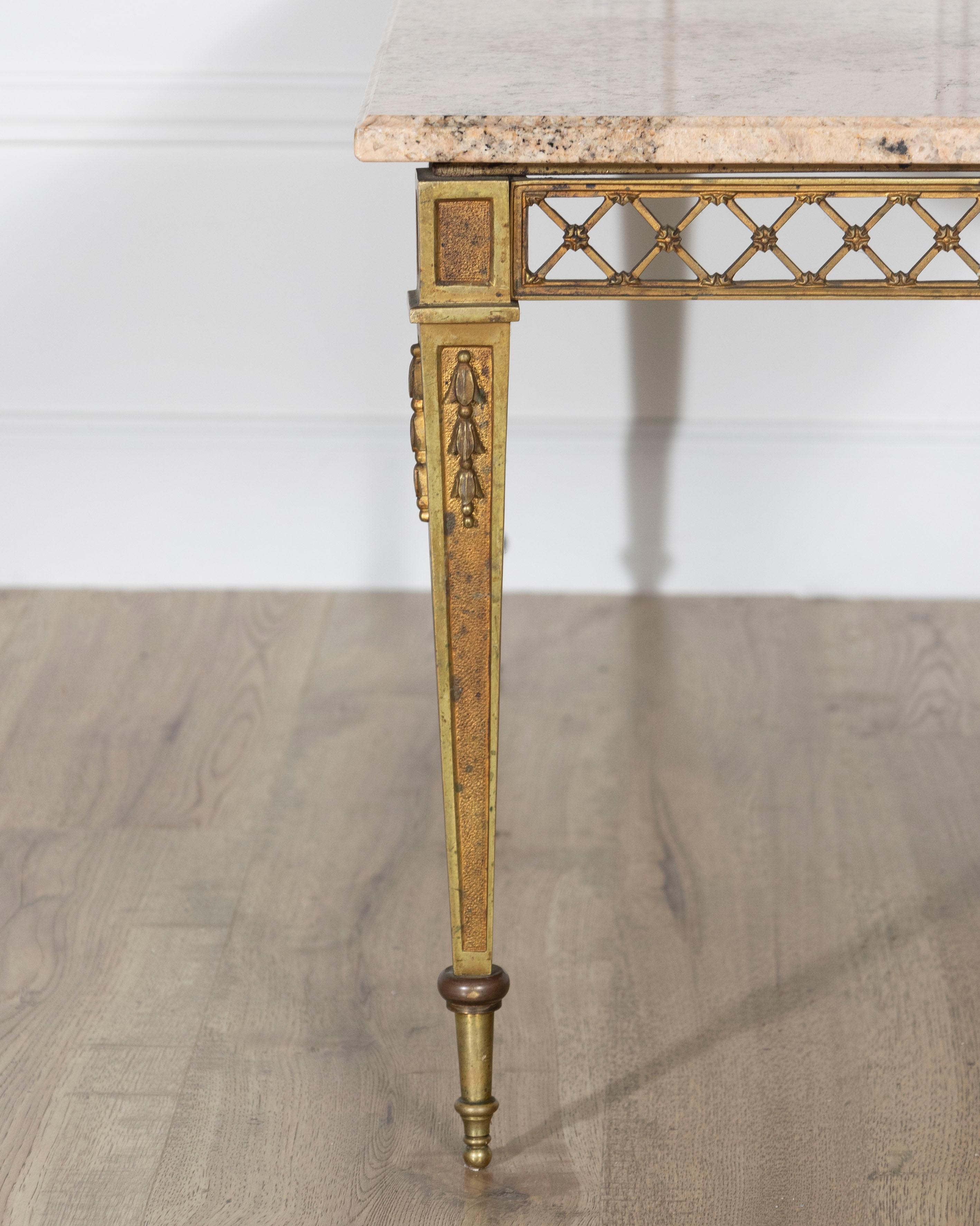 French Louis XVI Style Gilded Bronze Coffee Table by Baguès with Marble Top For Sale 7