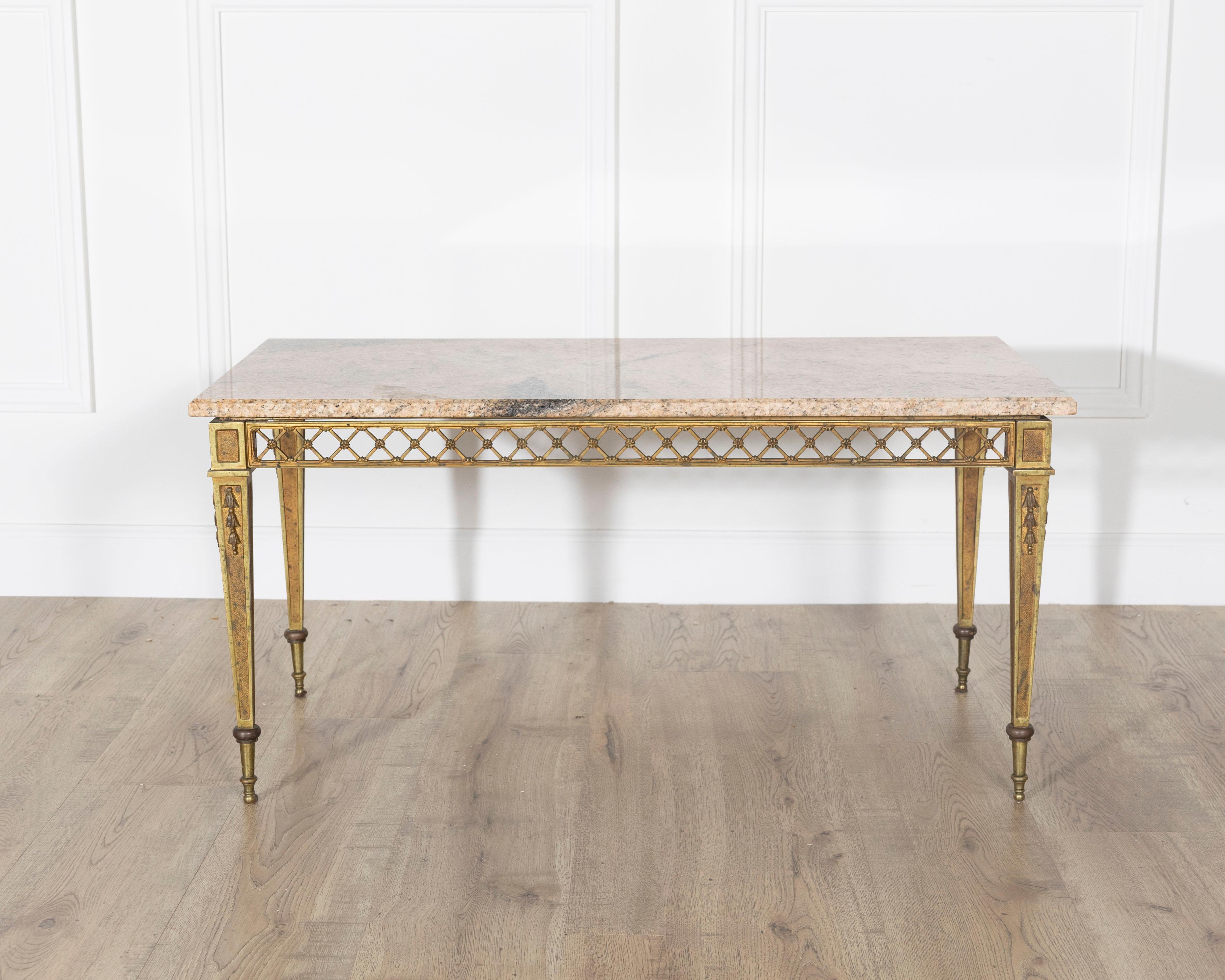French Louis XVI Style Gilded Bronze Coffee Table by Baguès with Marble Top In Good Condition For Sale In Atlanta, GA