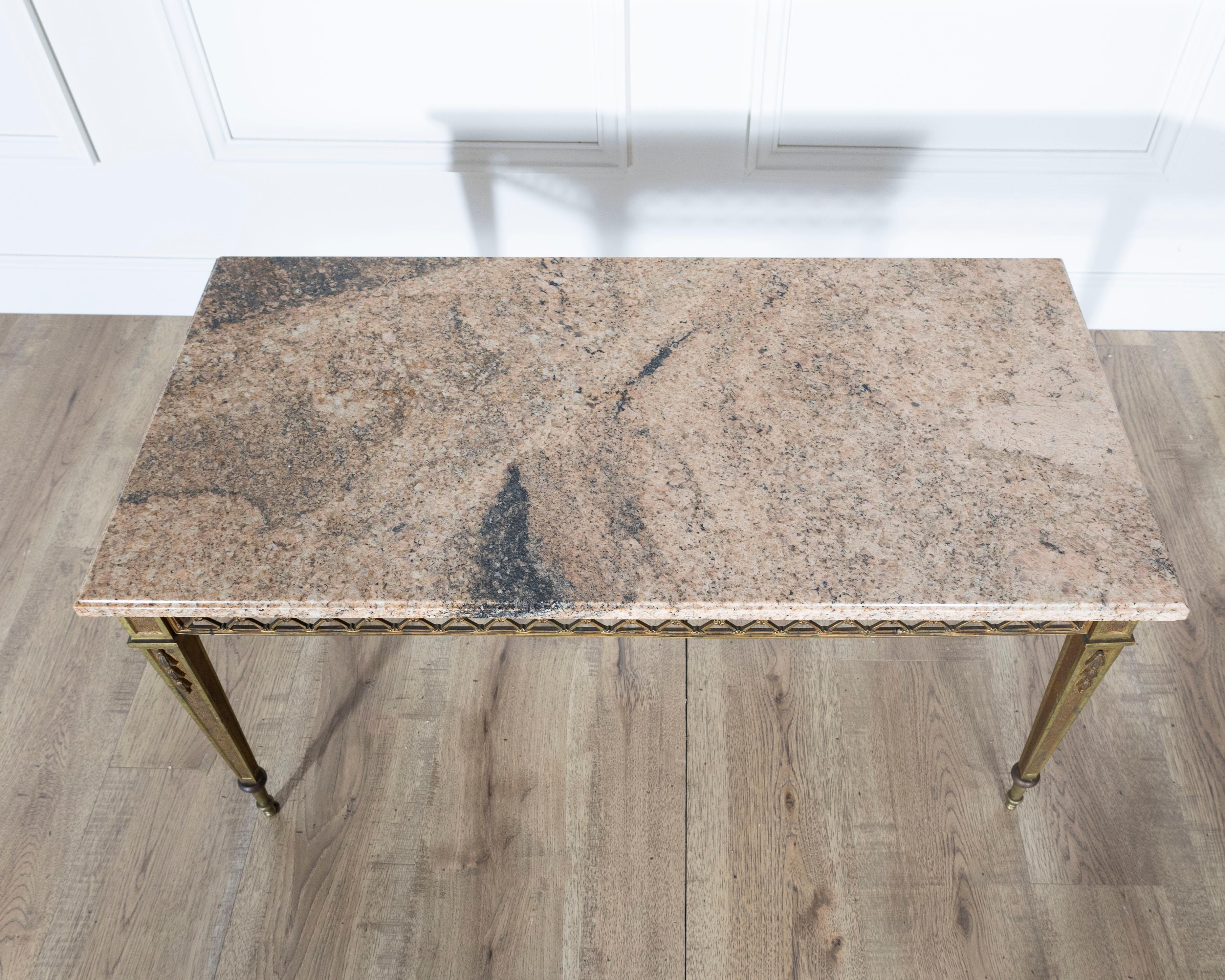19th Century French Louis XVI Style Gilded Bronze Coffee Table by Baguès with Marble Top For Sale