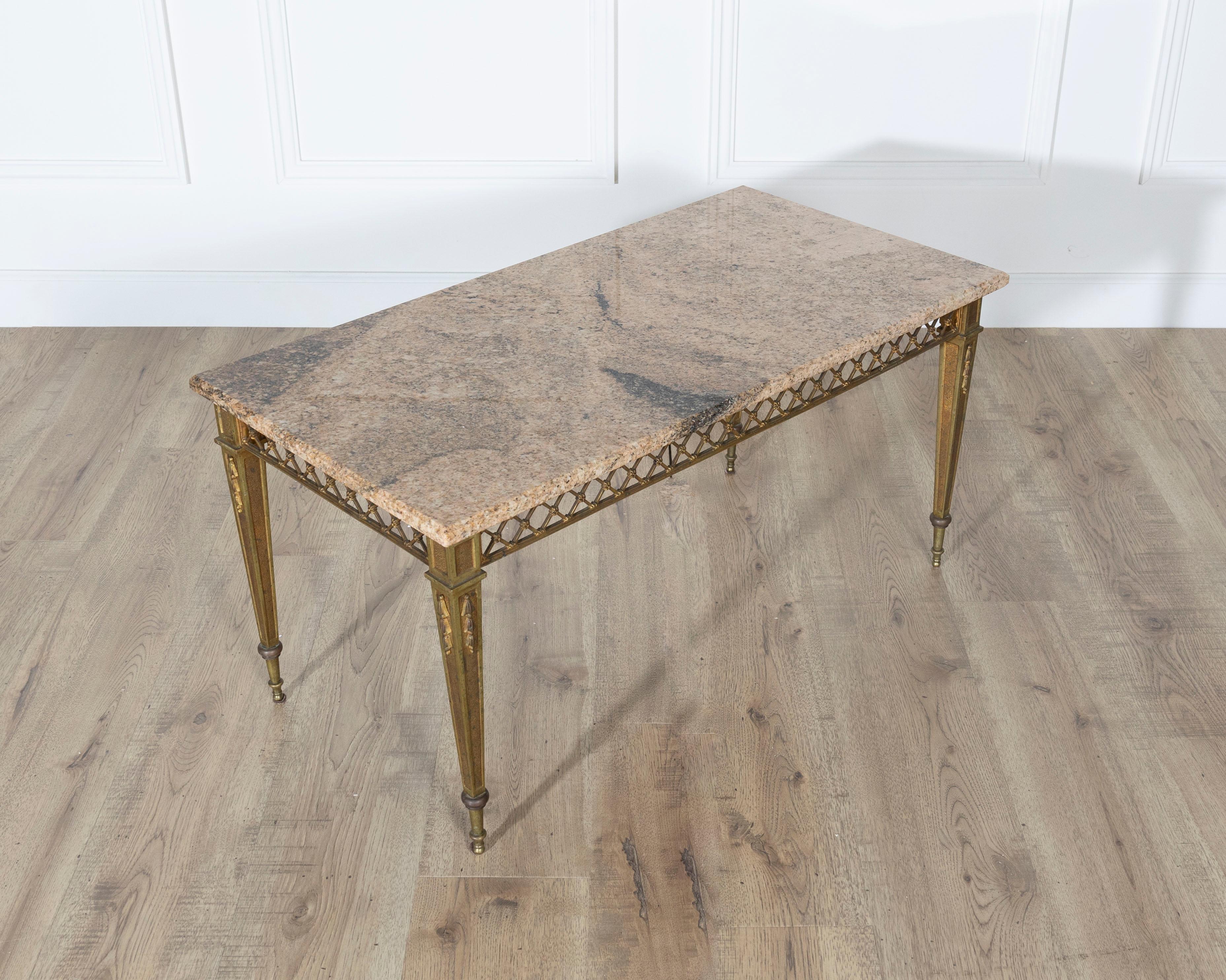French Louis XVI Style Gilded Bronze Coffee Table by Baguès with Marble Top For Sale 2