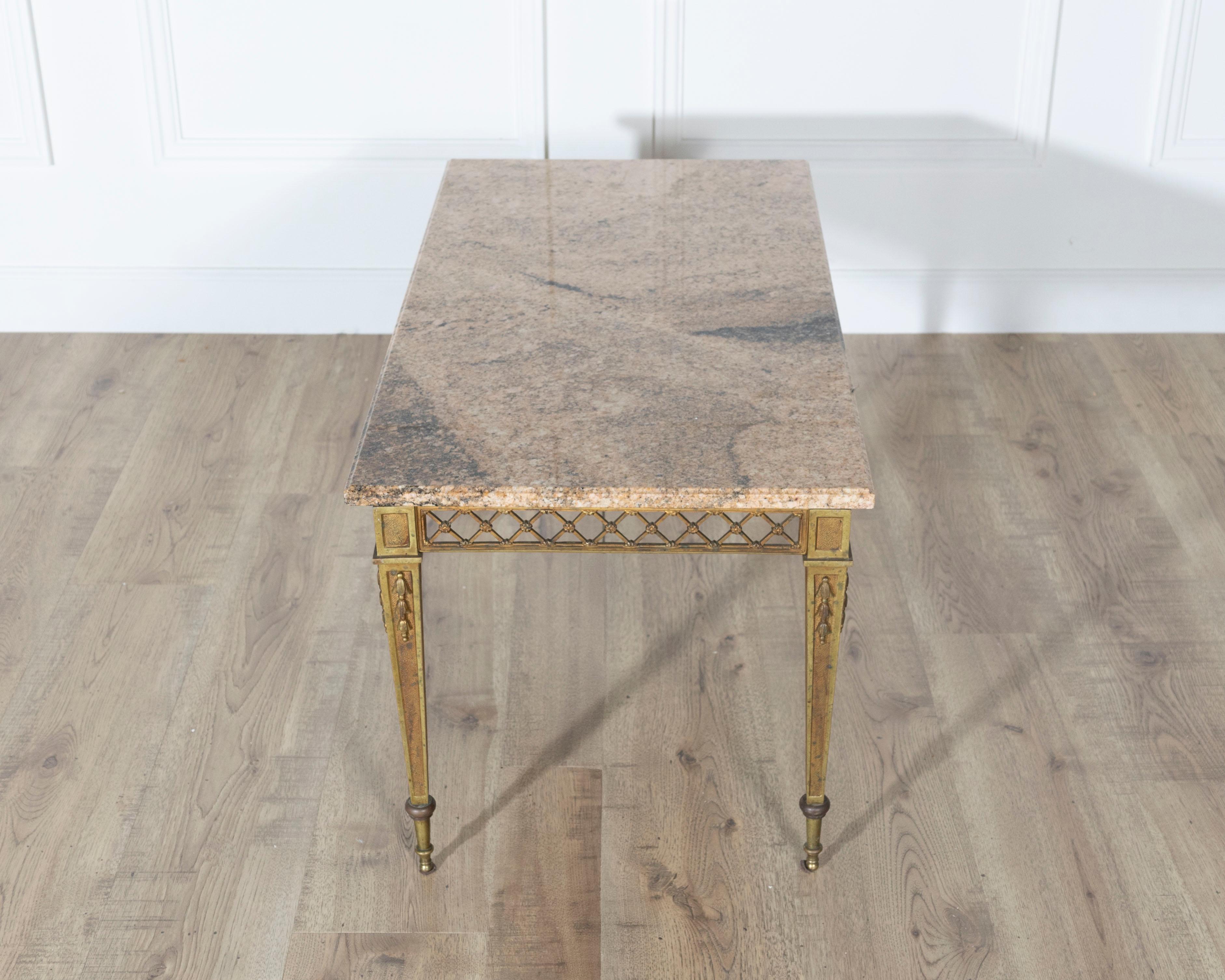 French Louis XVI Style Gilded Bronze Coffee Table by Baguès with Marble Top For Sale 3