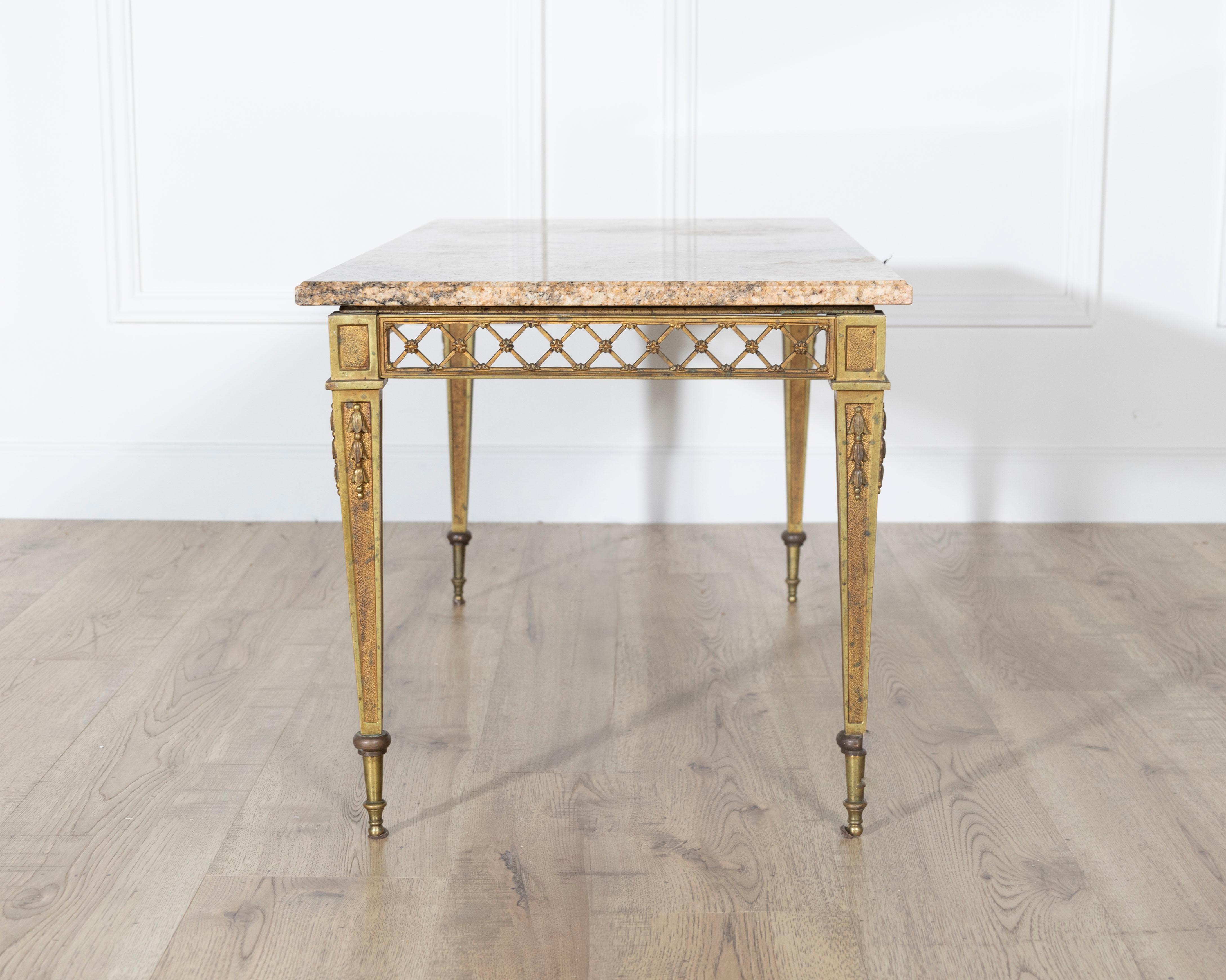 French Louis XVI Style Gilded Bronze Coffee Table by Baguès with Marble Top For Sale 4