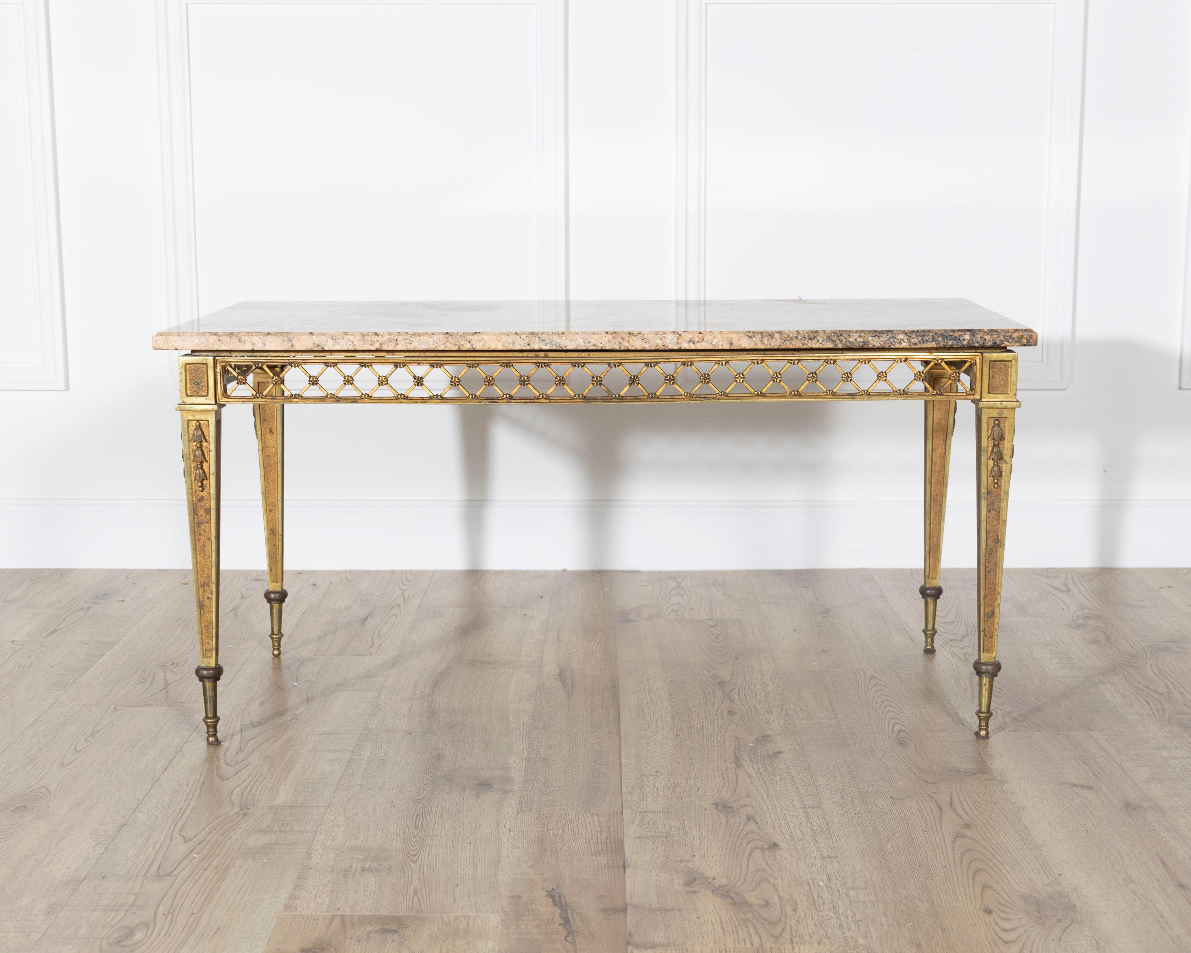French Louis XVI Style Gilded Bronze Coffee Table by Baguès with Marble Top For Sale 5